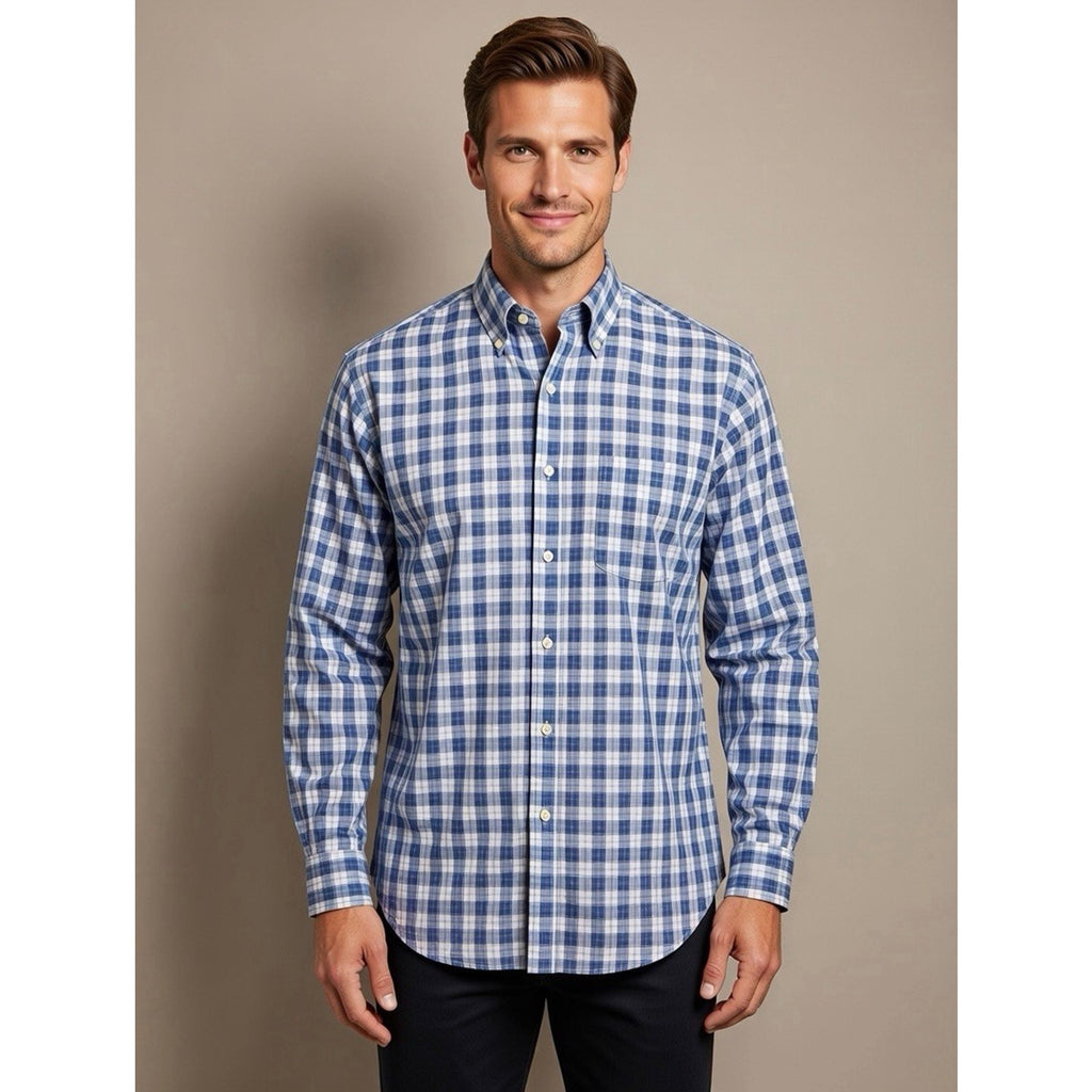Peter Millar Crown Gingham Shirt Mens M Blue Plaid Button Down Long Sleeve
