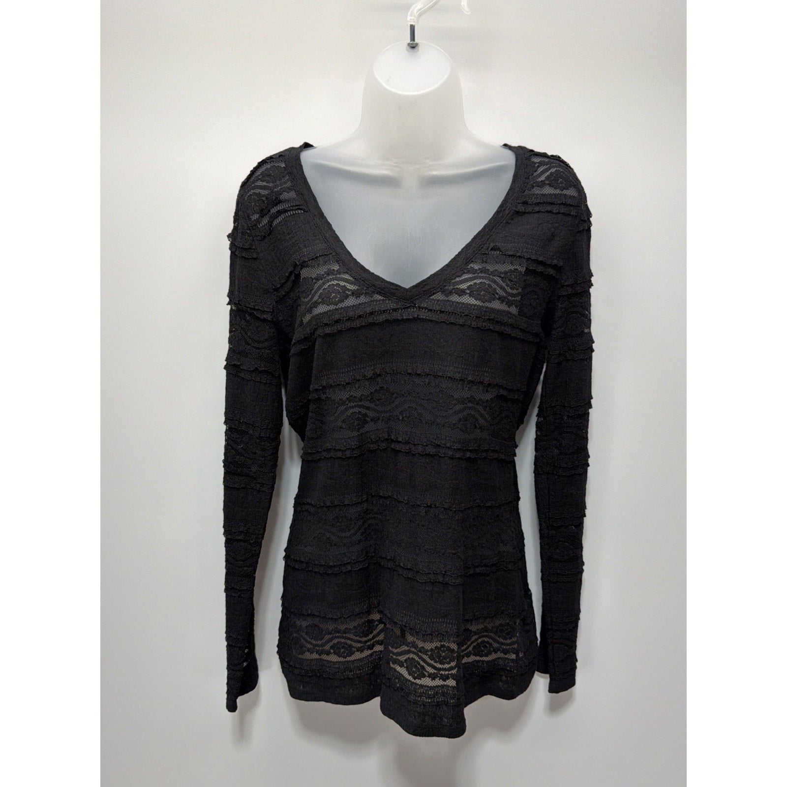 Express Women's Lace Sheer Long Sleeve Top Black Medium Boho Romantic Y2K