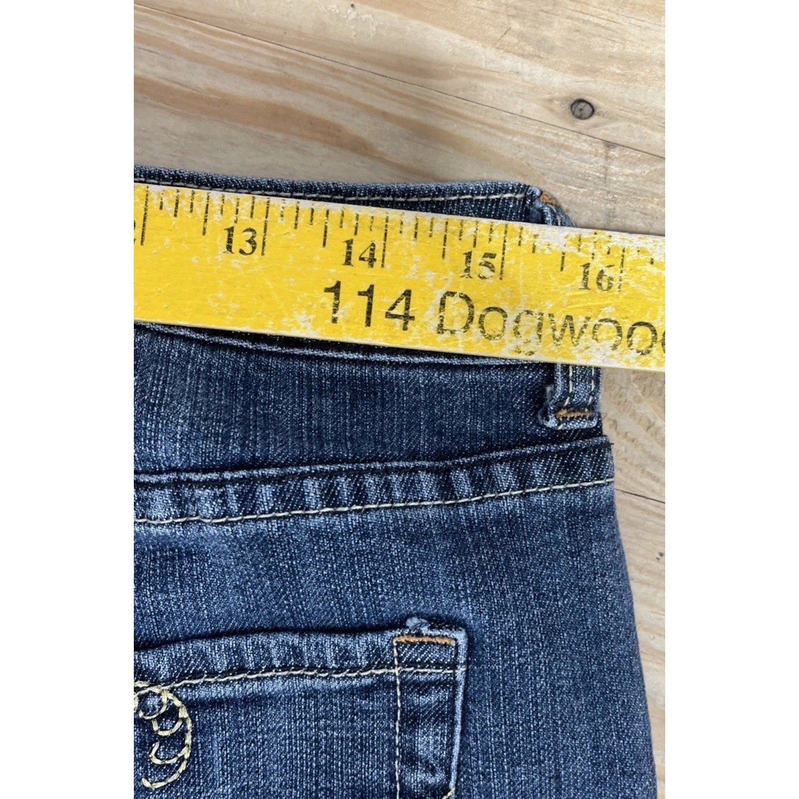 Chicos Platinum Womens Straight Leg Jeans Blue Embroidered Pockets Denim 2