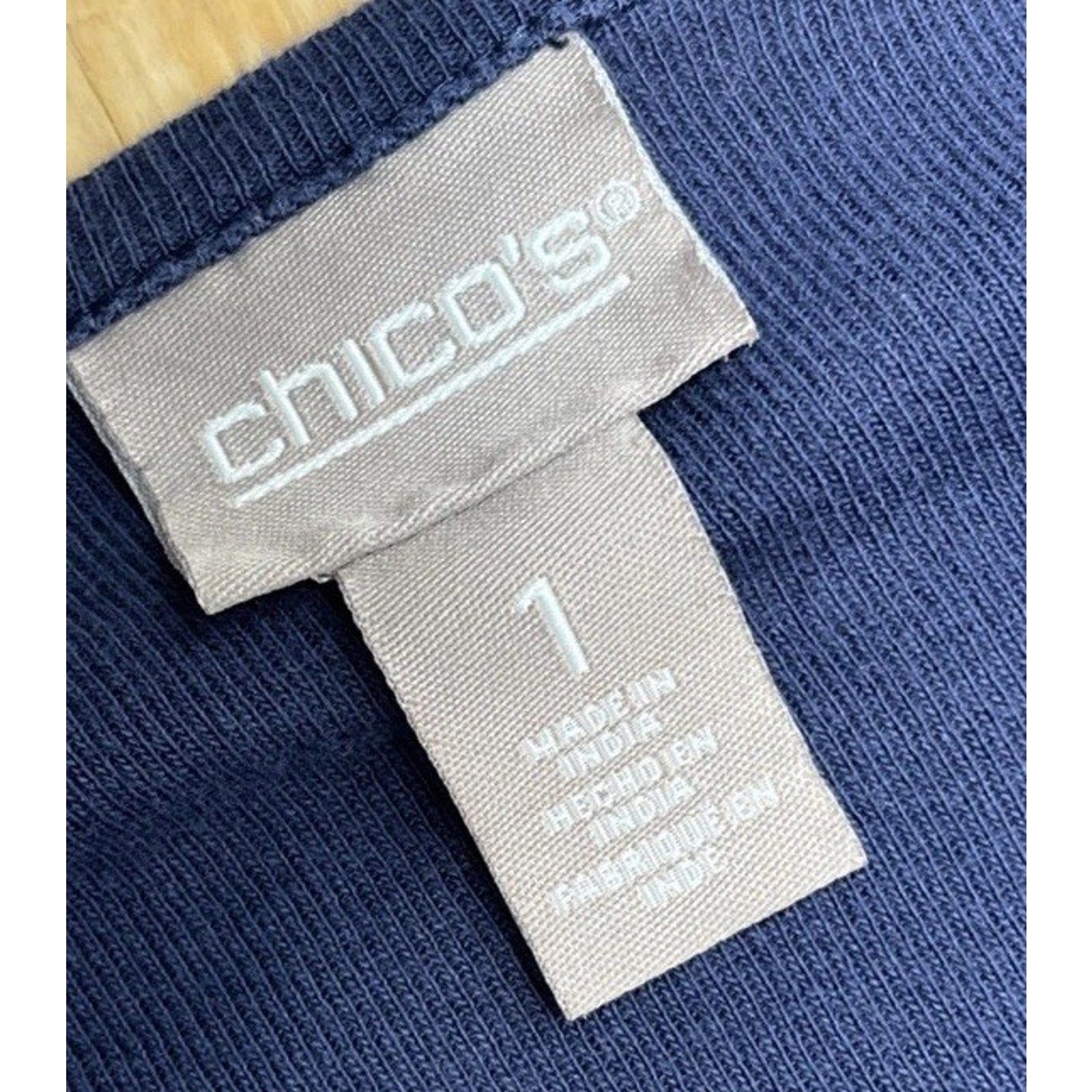 Chico's 3 Navy Blue VNeck 3/4 Sleeve Tunic Top Size 1 M