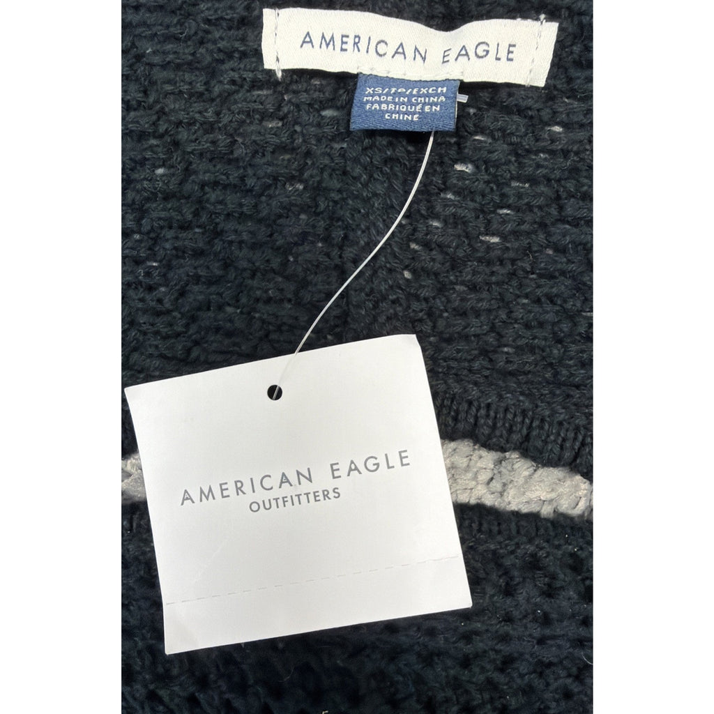 American Eagle Sweater Womens XS Black Crop Crochet Cotton Long Sleeve New