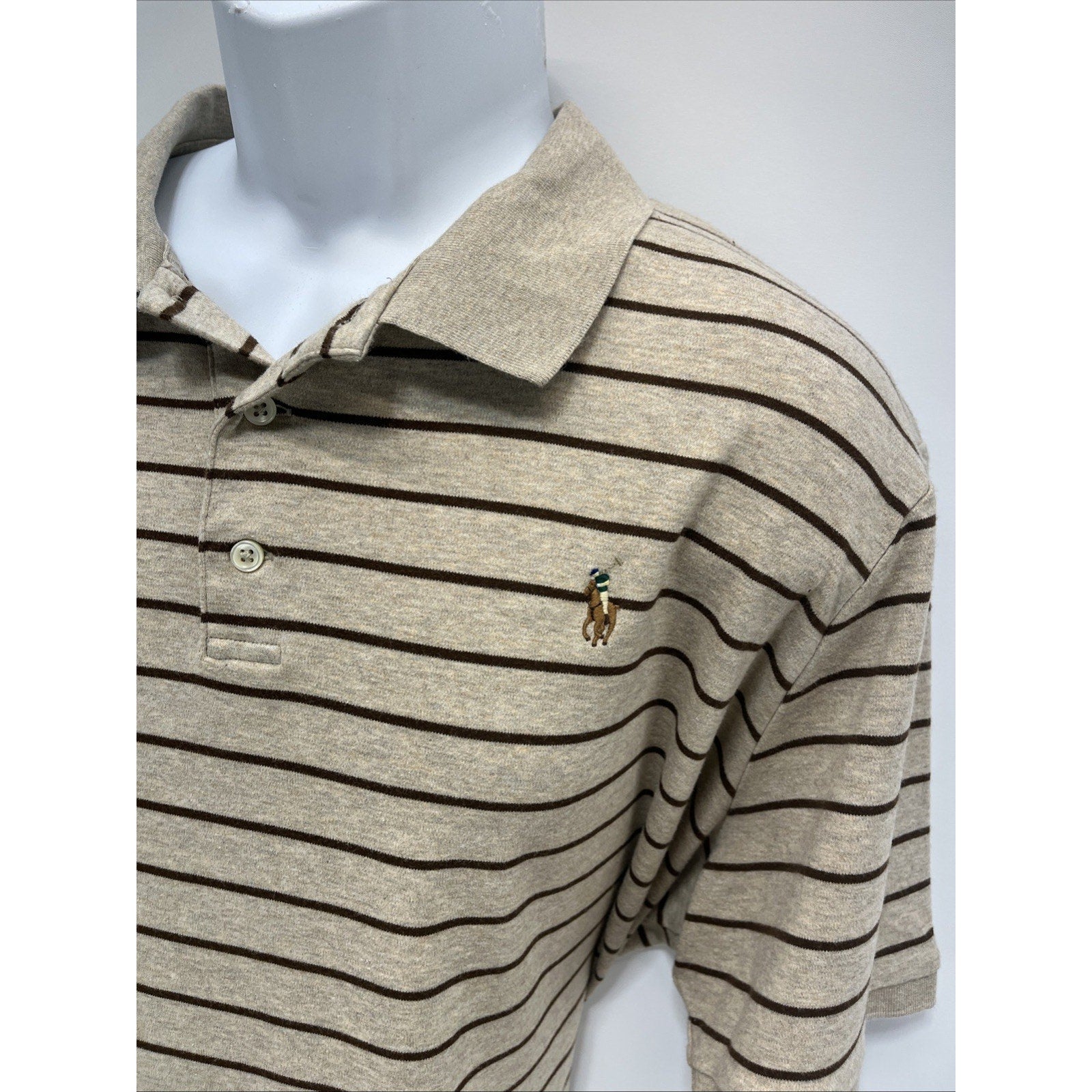POLO RALPH LAUREN Classic Fit Stripe Polo Shirt , Brown/Beige , XXL