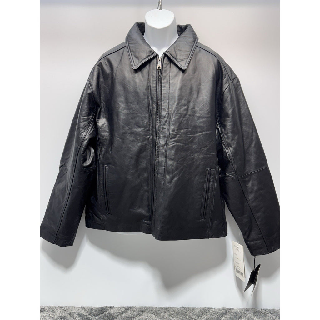 Excelled Black Leather Bomber Jacket Lamb Men’s Size X-Large 0287RM New