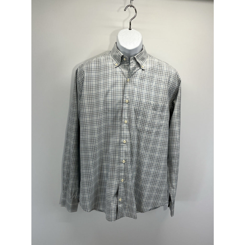 Peter Millar Plaid Blue Long Sleeve Button Down Dress Shirt Mens Size L
