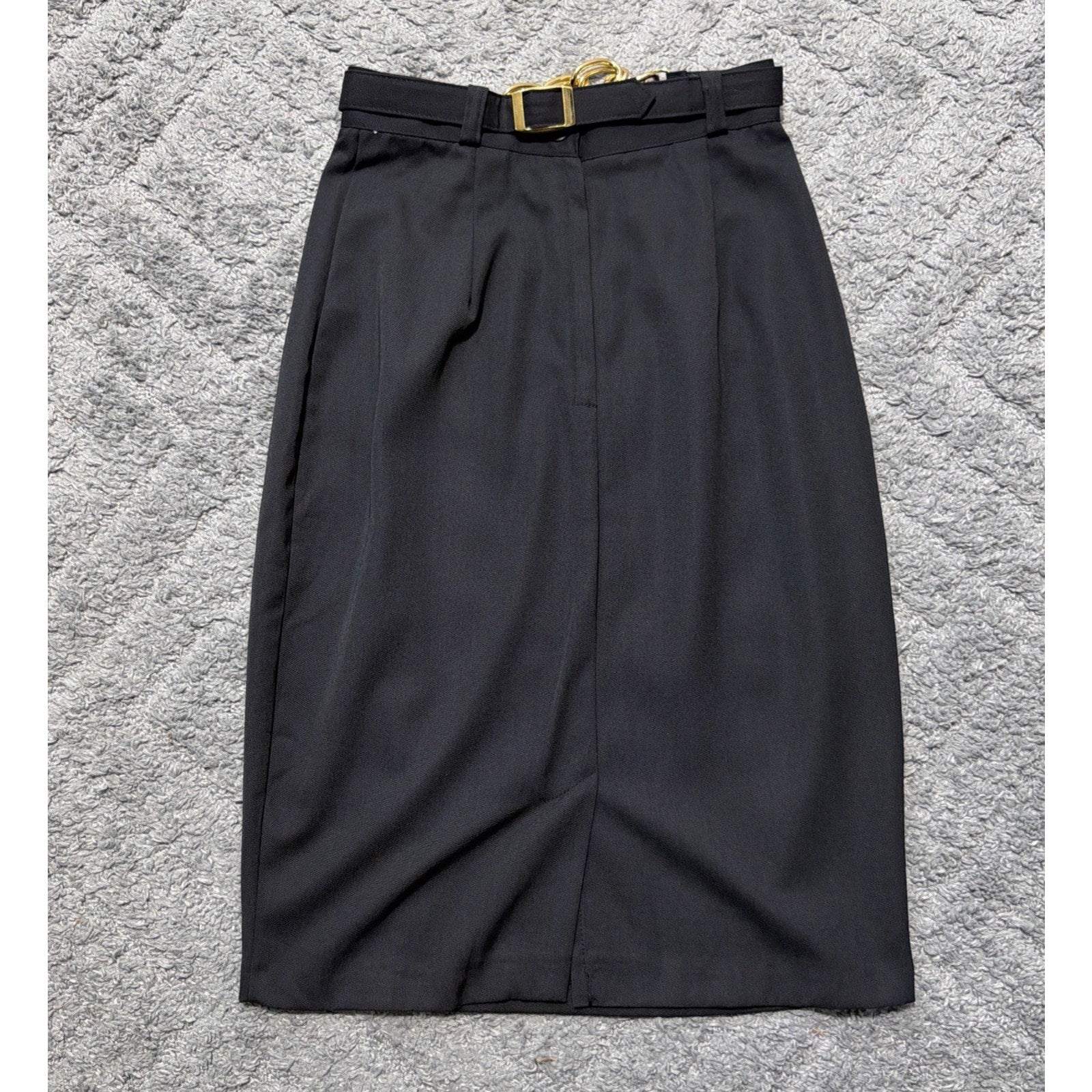 Vtg 70s-89s Jay Peters Belted Mid Skirt Womens S 7/8 Stretch Black Made In USA