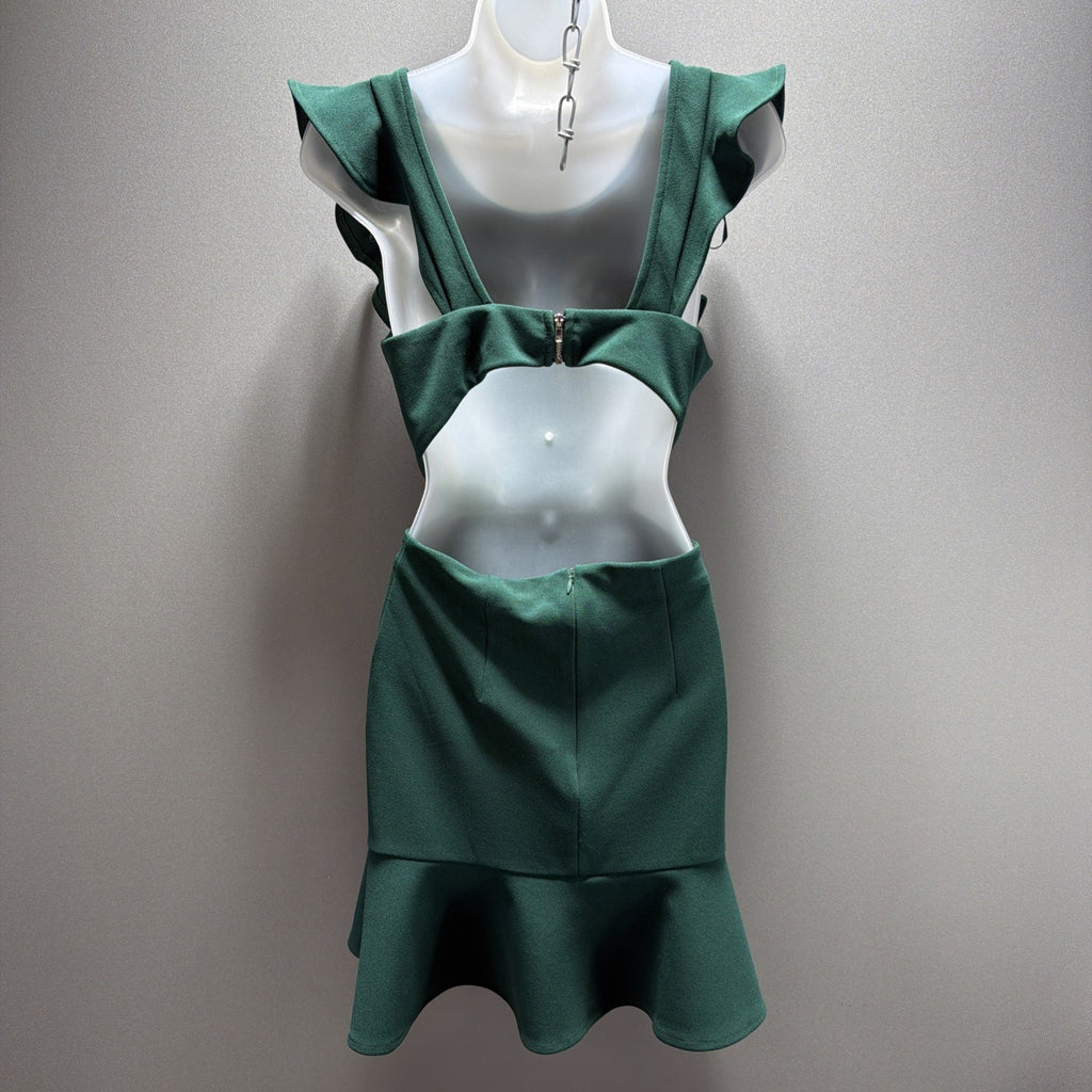 Selfie Leslie Jackie Wide Ruffle Hem Pinafore Dress In Forest Green NWT Size S