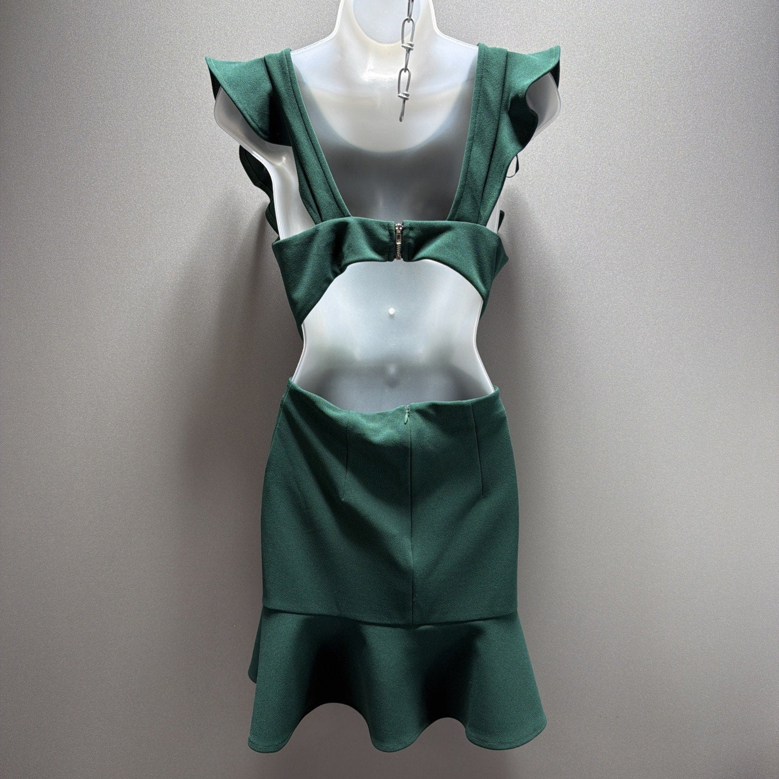 Selfie Leslie Jackie Wide Ruffle Hem Pinafore Dress In Forest Green NWT Size S