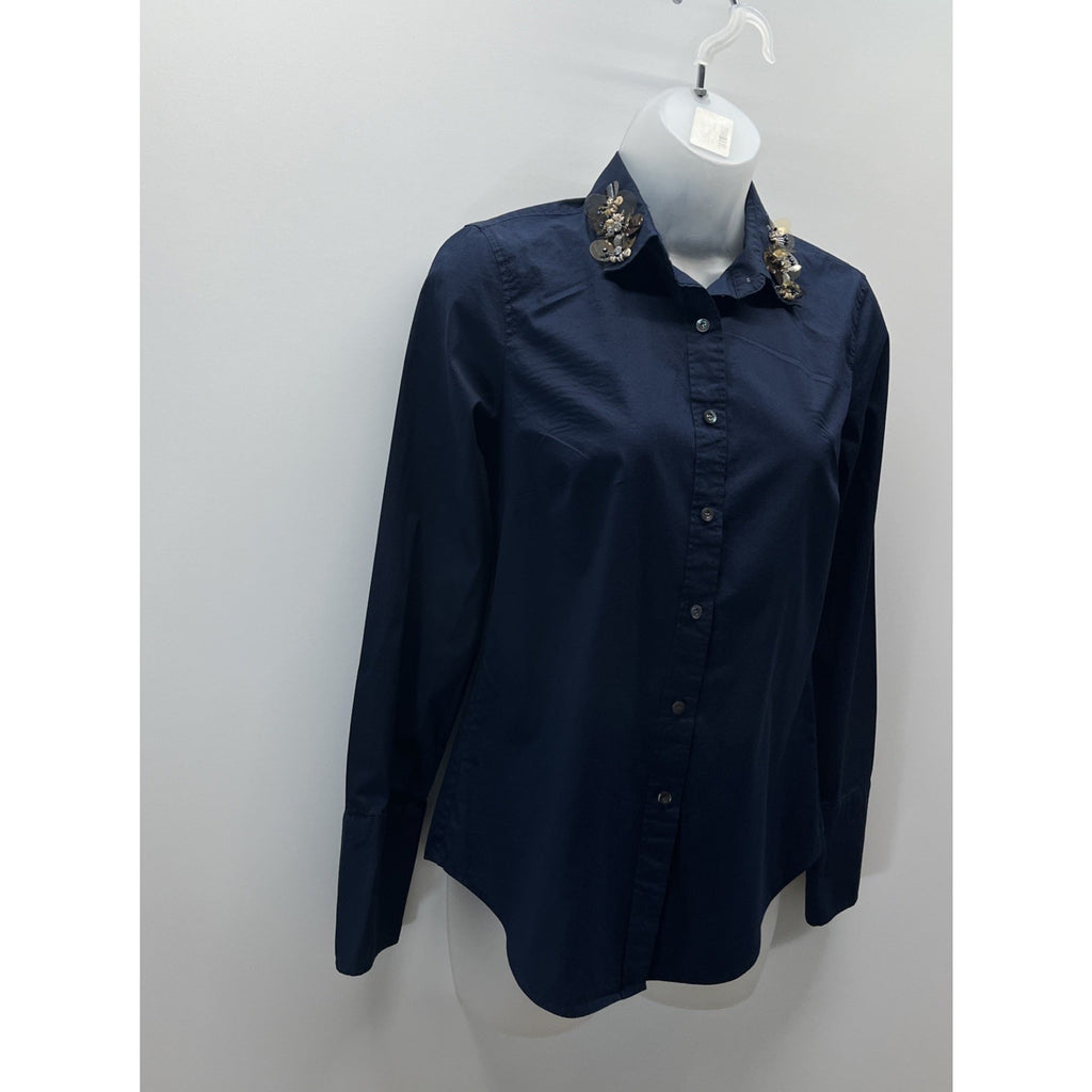 J. CREW COLLECTION PERFECT SHIRT WITH EMBELLISHED COLLAR SZ 0