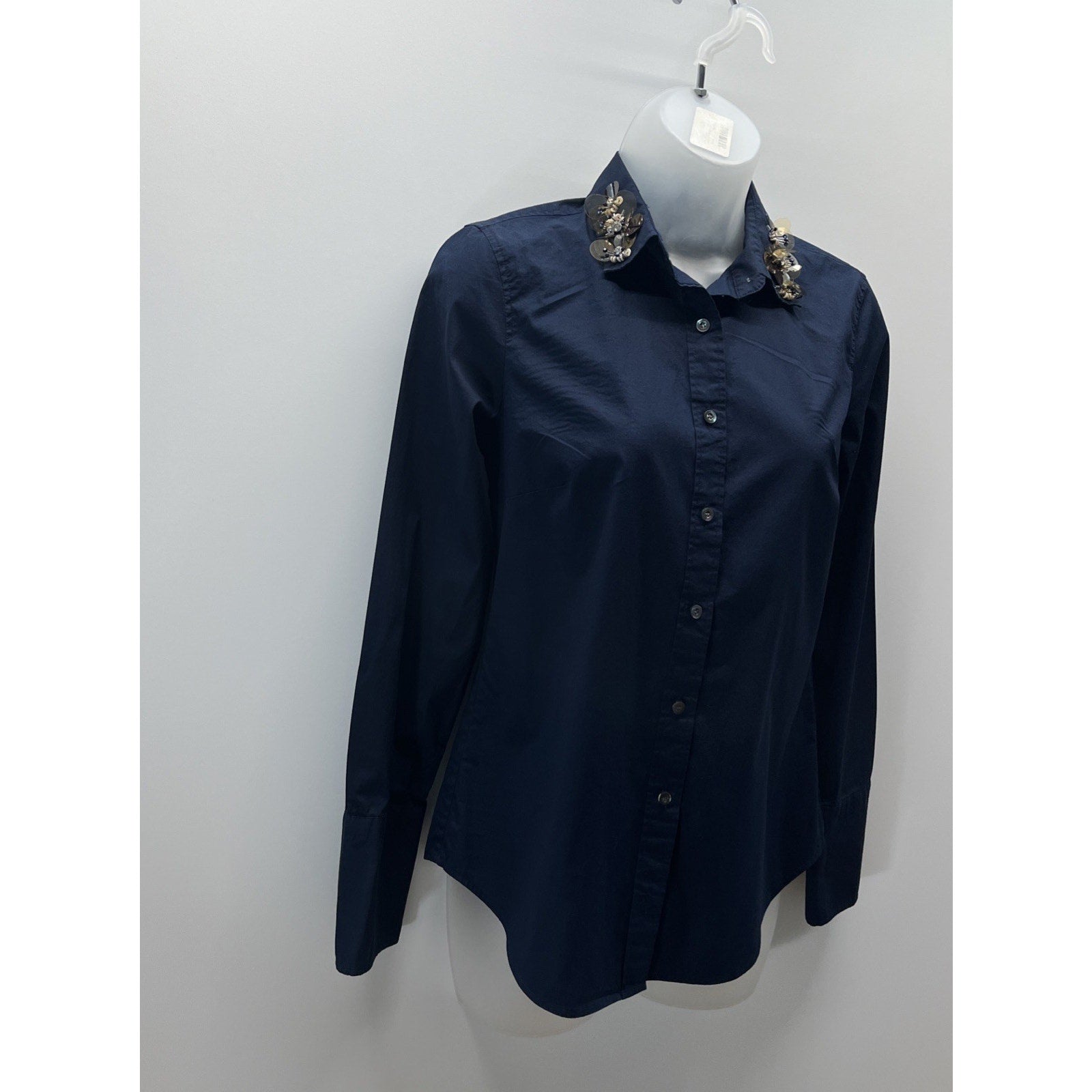 J. CREW COLLECTION PERFECT SHIRT WITH EMBELLISHED COLLAR SZ 0