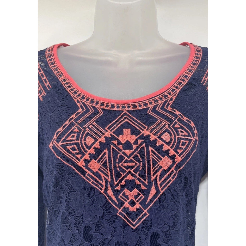 Flying Tomato Anthropologie Women's S Long Sleeve Lace Lined Crochet Short Dress