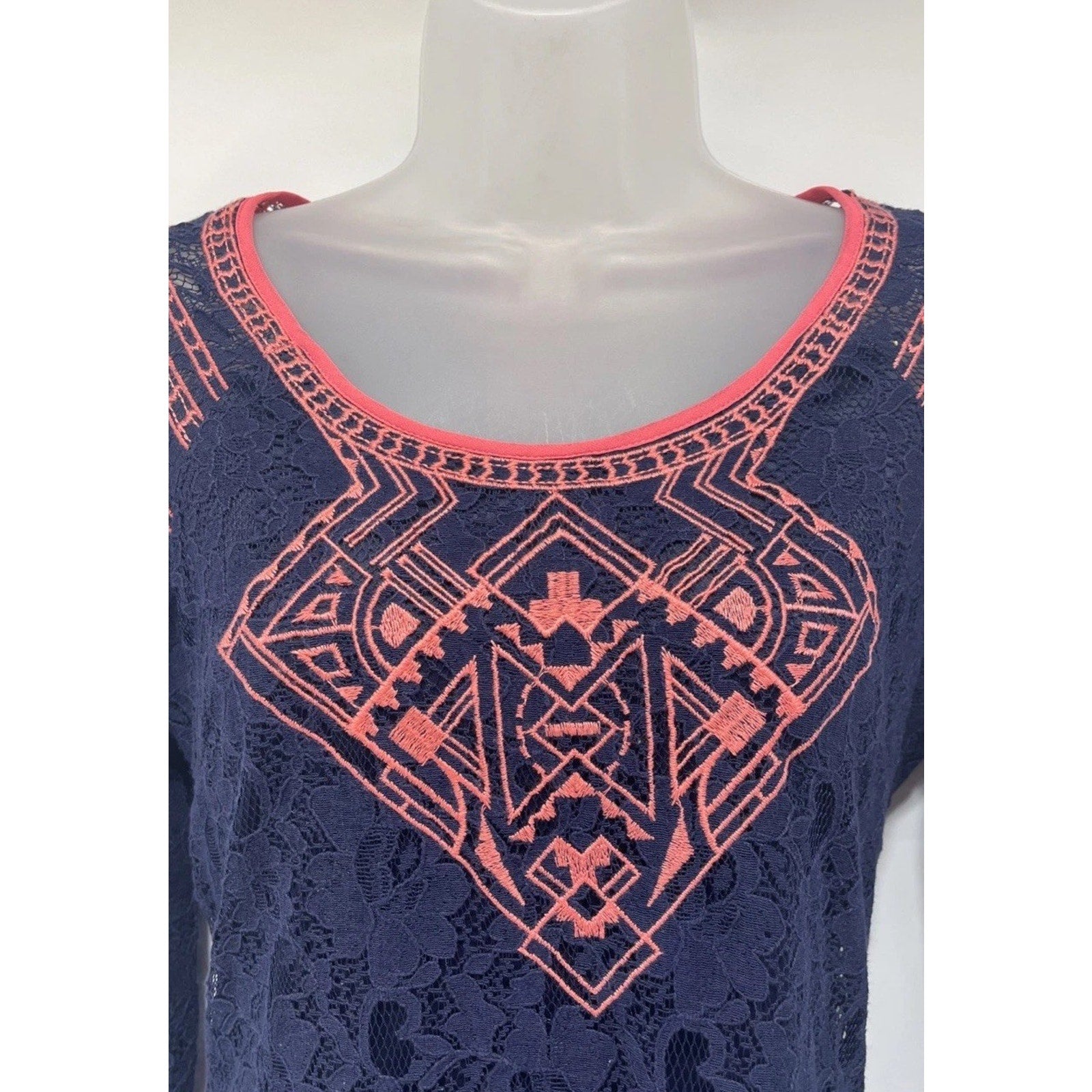 Flying Tomato Anthropologie Women's S Long Sleeve Lace Lined Crochet Short Dress