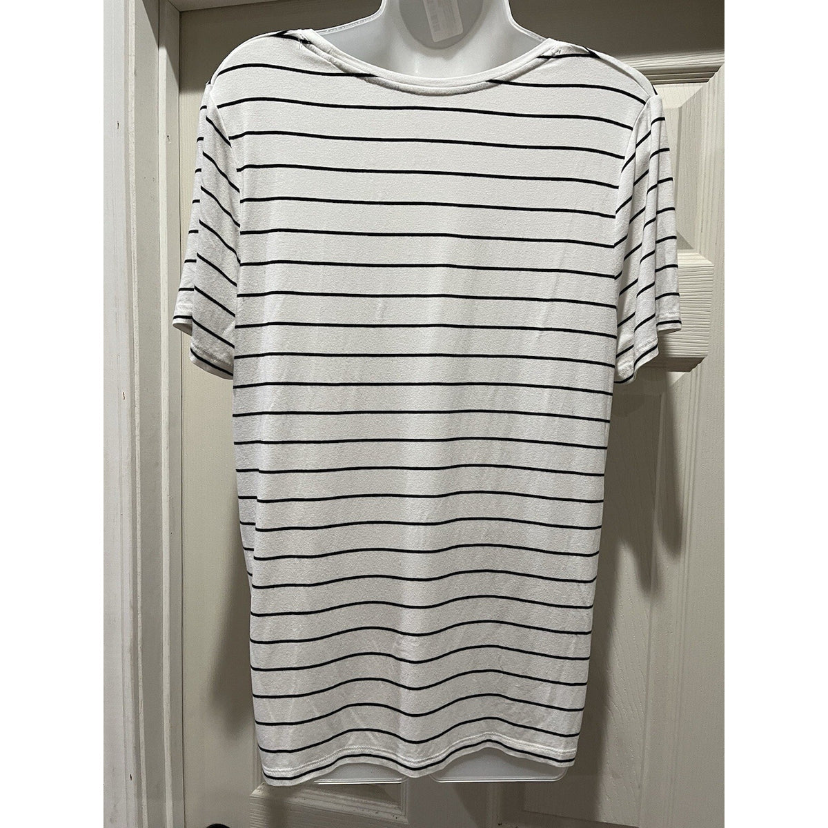 A New Day Women’s Black and White Striped Boat Neck Short Sleeve Size Women's L