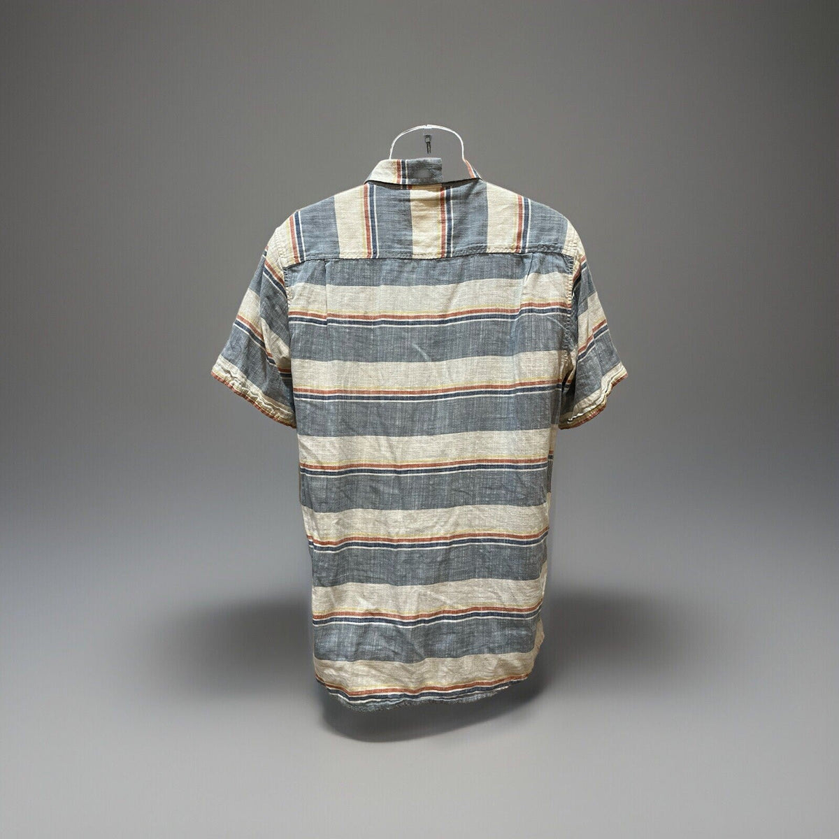 Weather Proof Button Up Blue White Red Striped Short Sleeve Men's Size Medium