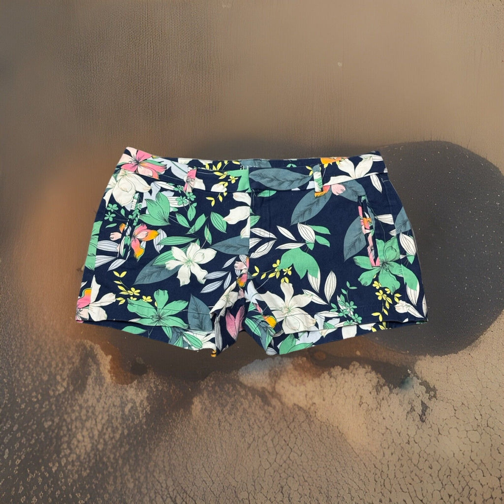 A.N.A Shorts Women's Size 6 Blue Floral Print Twill Mid Rise Mid Length Casual