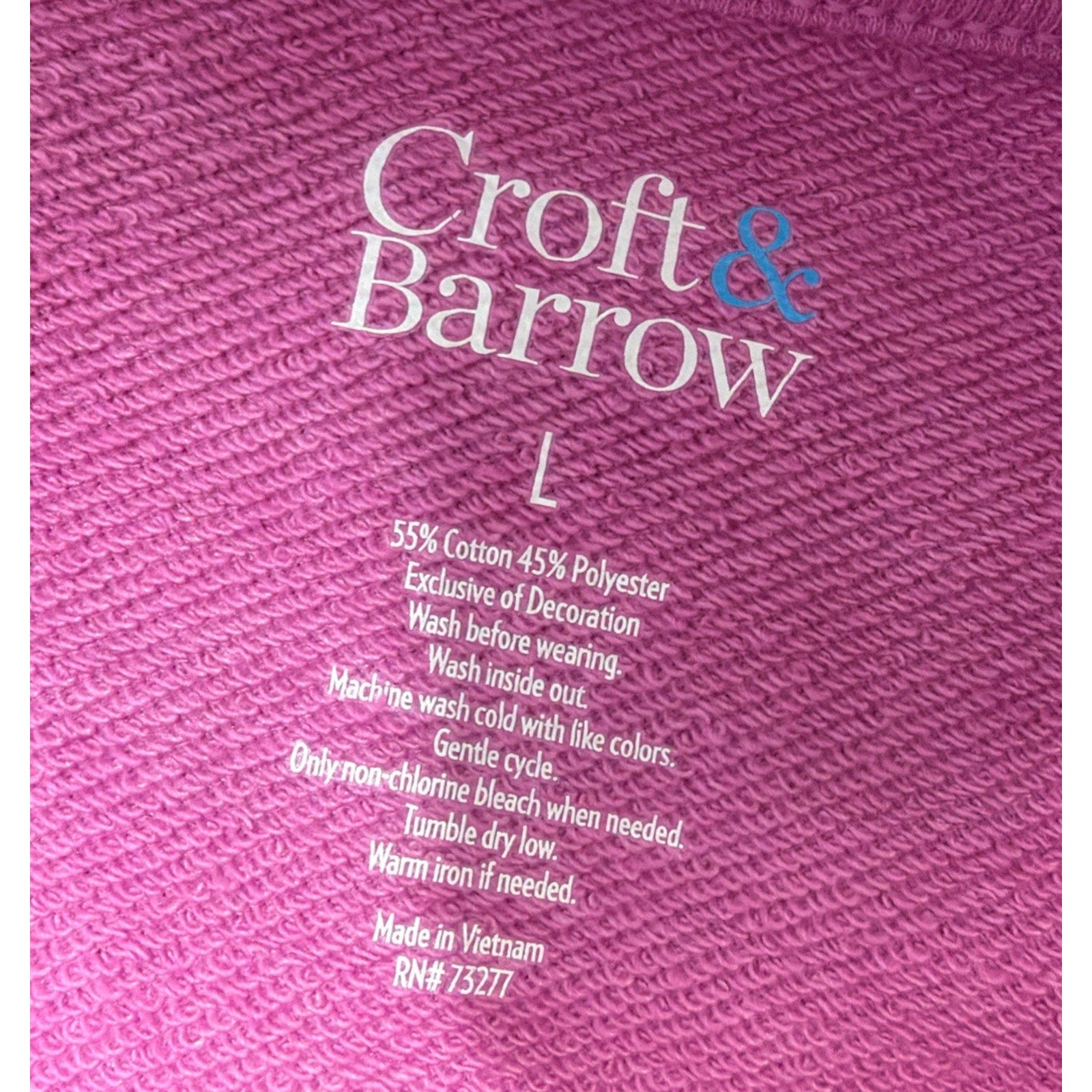 Croft Barrow Oversized Terry Sleeve Detail Top Woman's L Light Solid Purple New