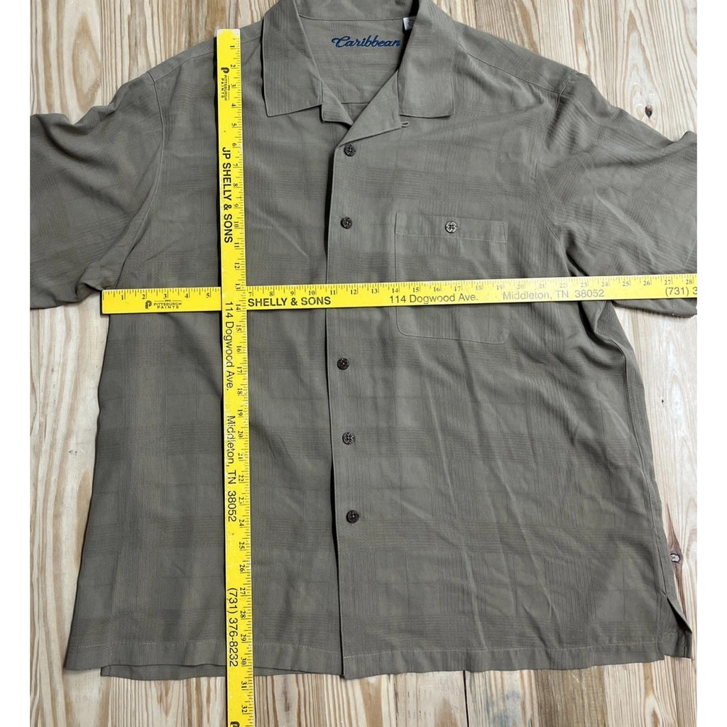 Caribbean Men's Green Palm Tree 100% Silk Button Down Collared Shirt Size XL