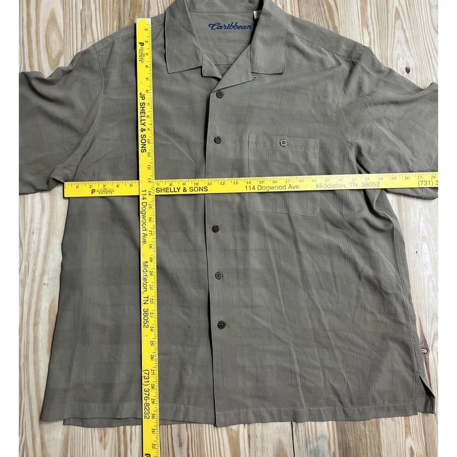 Caribbean Men's Green Palm Tree 100% Silk Button Down Collared Shirt Size XL