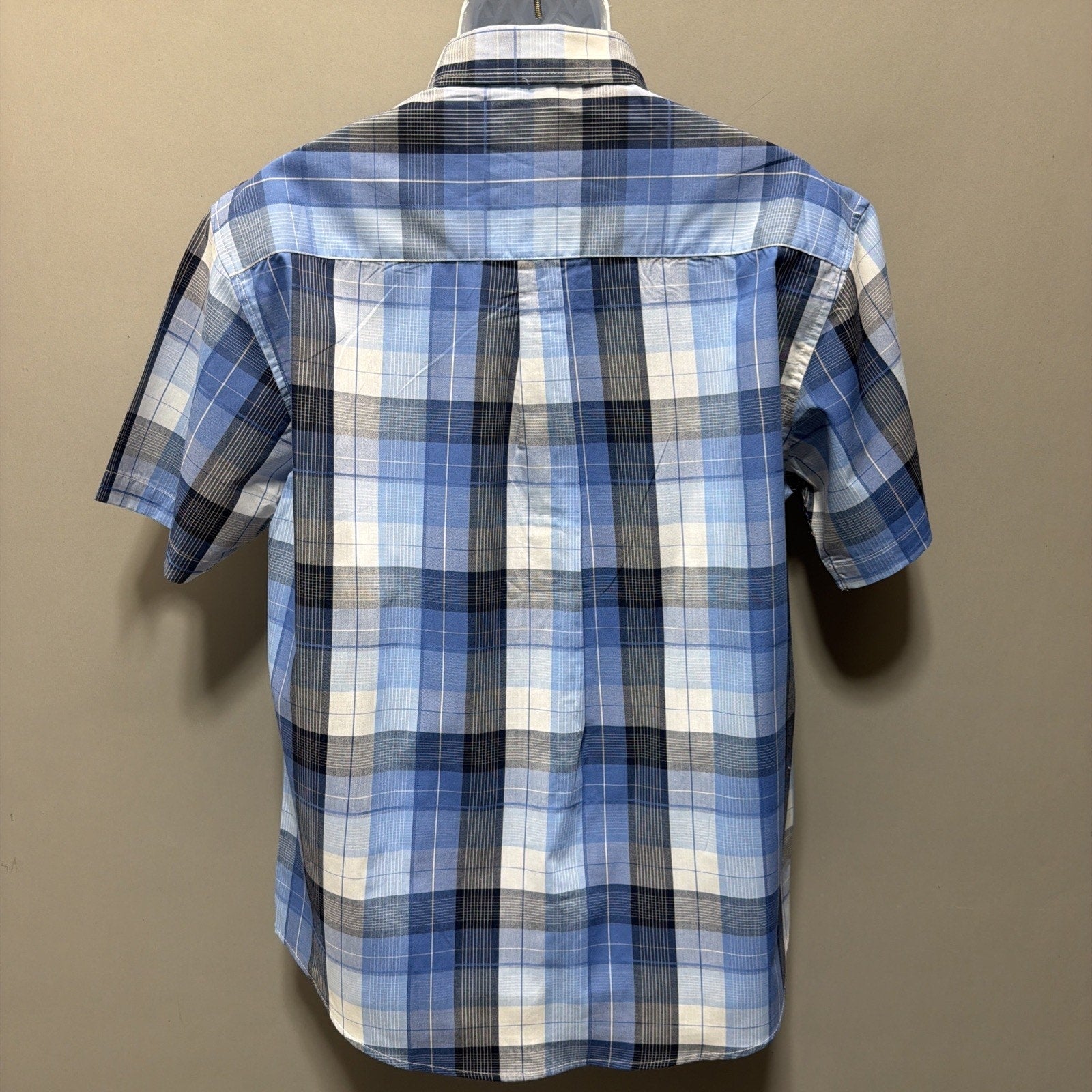 New Gioberti Blue Plaid Short Sleeve Button Down Shirt Mens M Preppy Casual