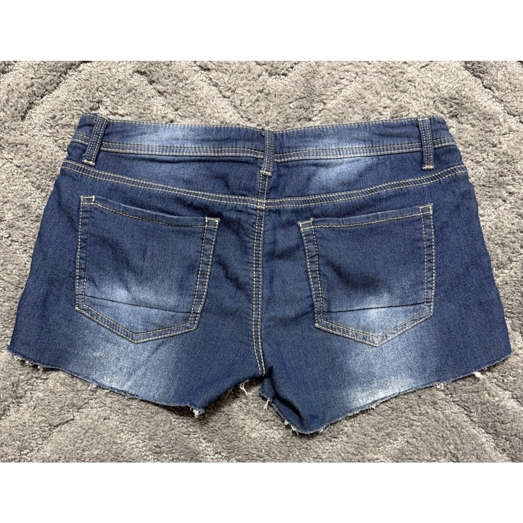 Mudd Distressed Denim Shorts Raw Hem Ripped Blue Wash Juniors Size 11 Y2k Beach