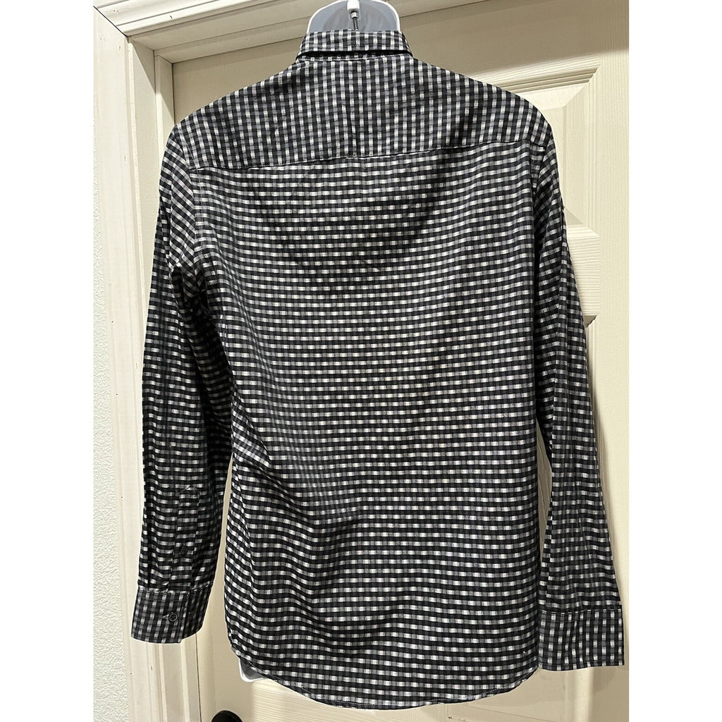 Alfani Men's Small Black and Grey Checkered Button-Down Shirt Black Buttons