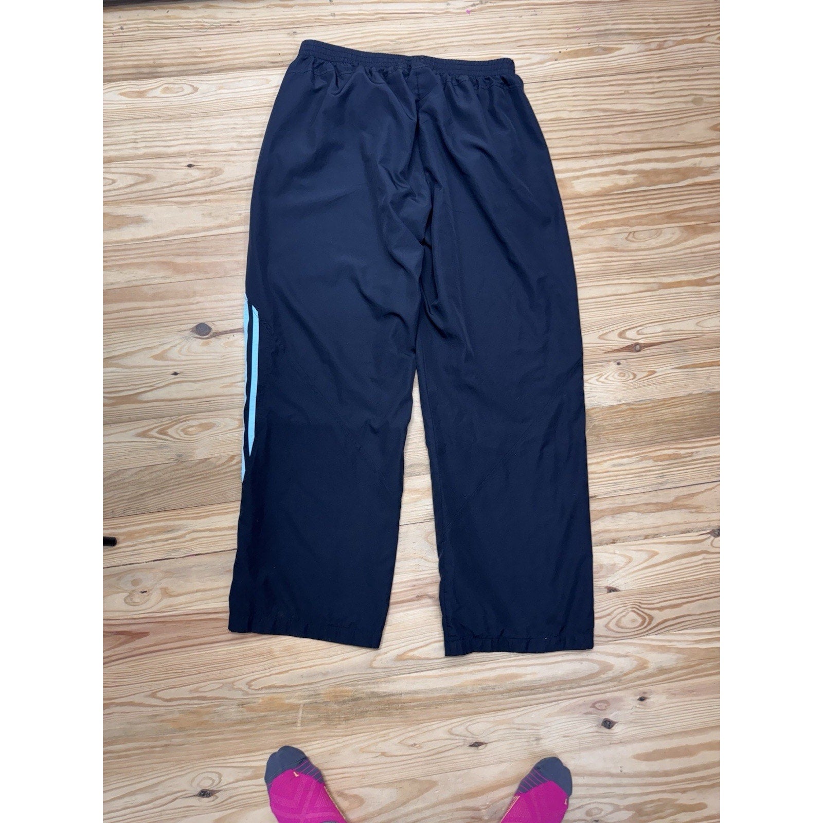 Adidas Y2K Baggy Track Pants Black Blue Striped Soccer Casual Men’s Size XL