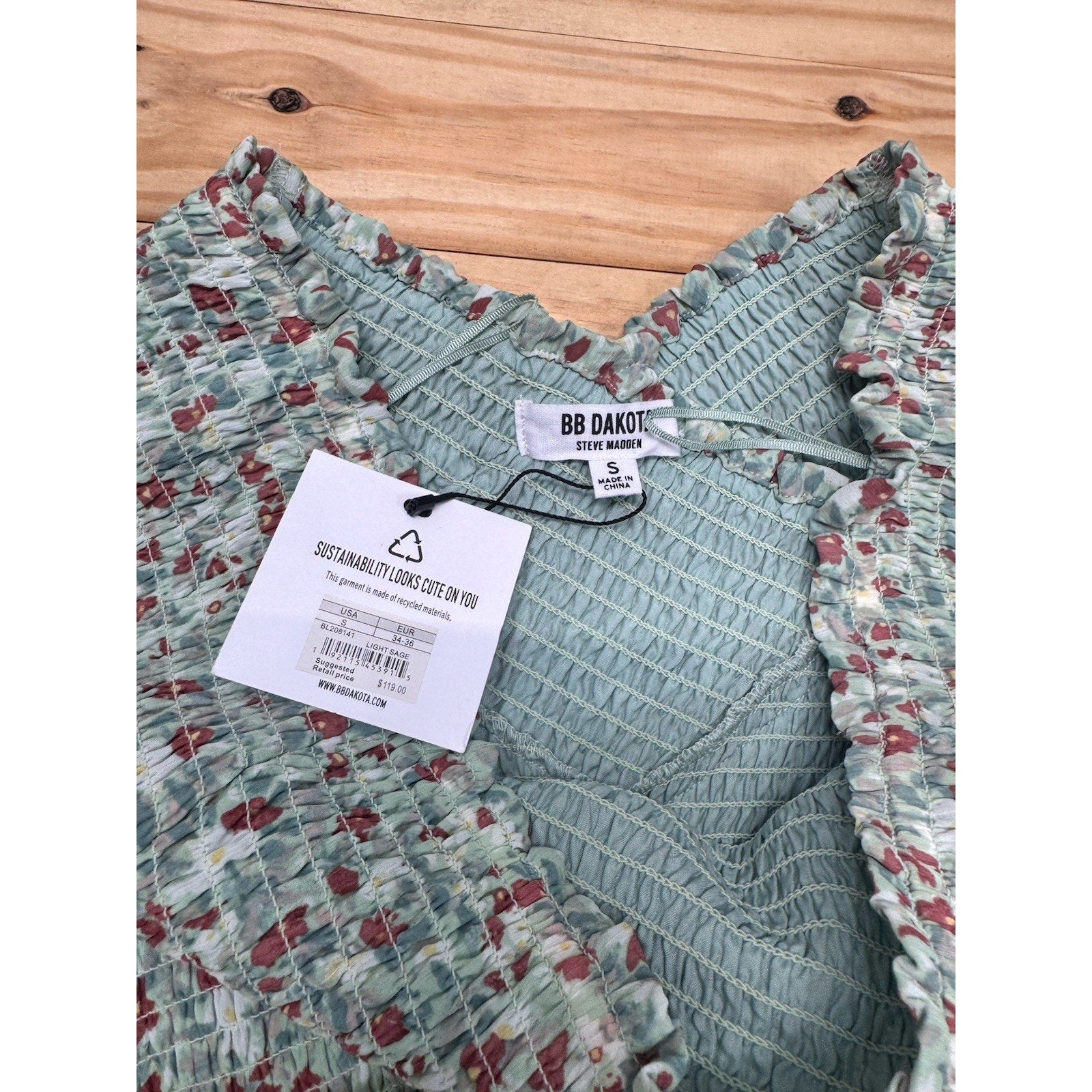 BB DAKOTA Joie De Vivre Midi Dress Steve Madden Small Floral Smocked Tiered
