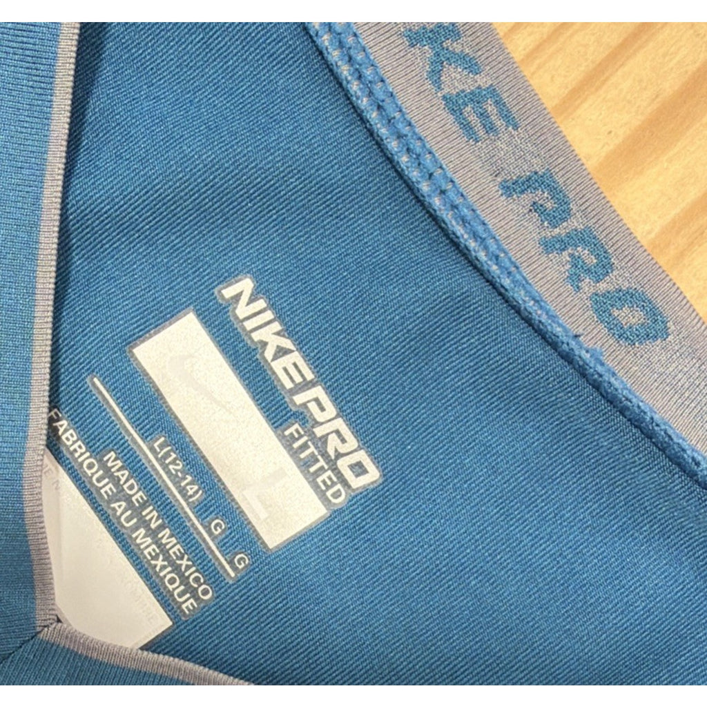 Nike Pro Shirt Womens Size L Fitted Blue Short Sleeve