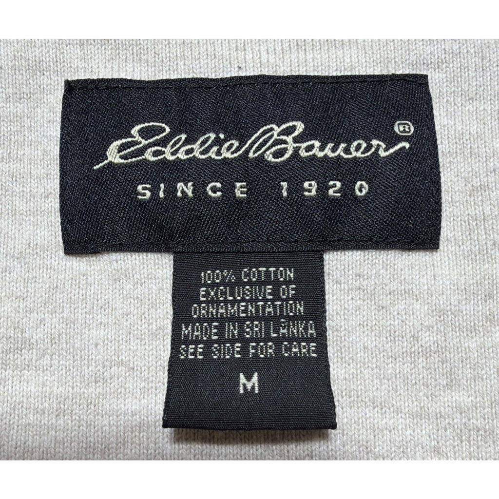 Eddie Bauer Mens Shirt Medium Biege 1/4 Velco Polo Short Sleeve Collared Cotton