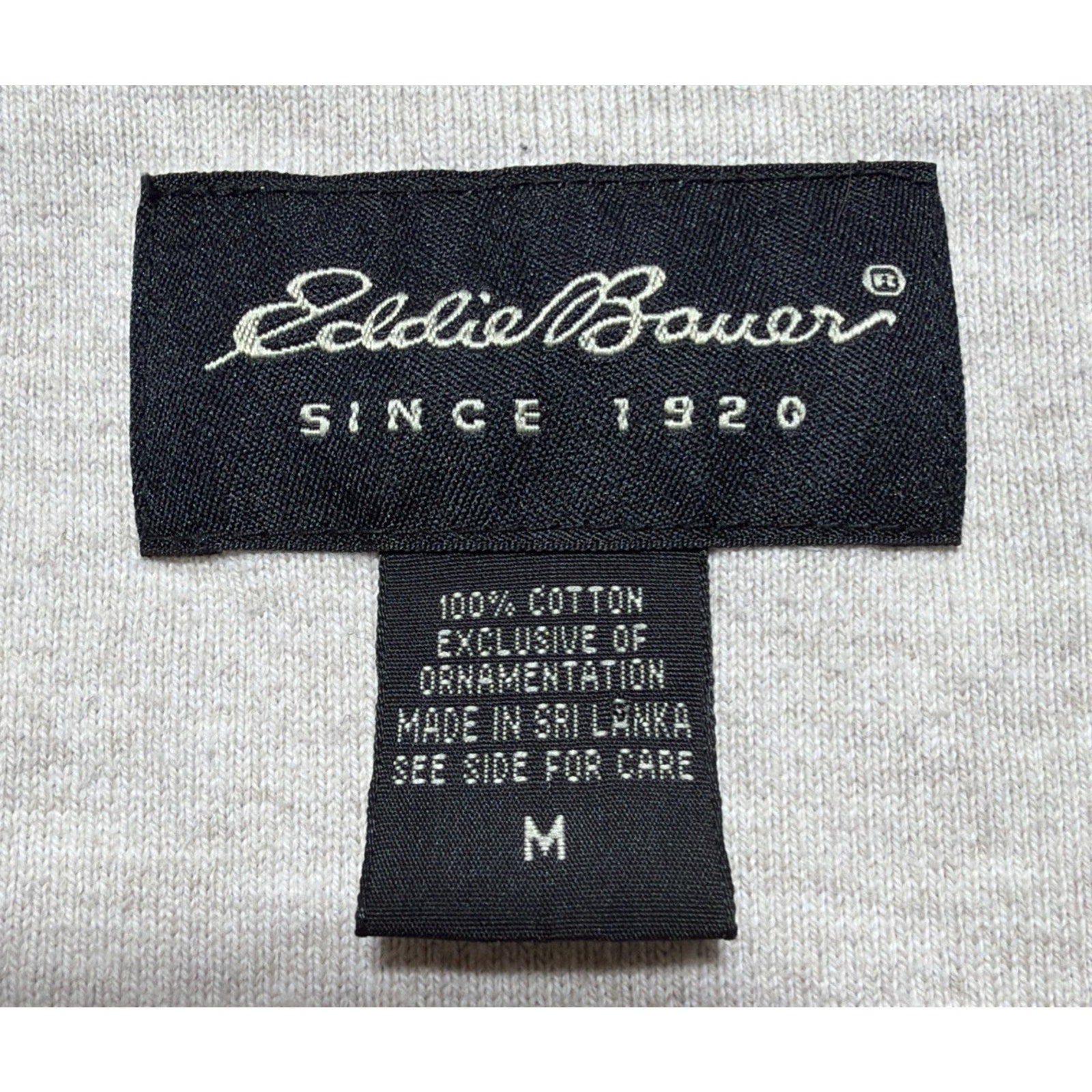 Eddie Bauer Mens Shirt Medium Biege 1/4 Velco Polo Short Sleeve Collared Cotton