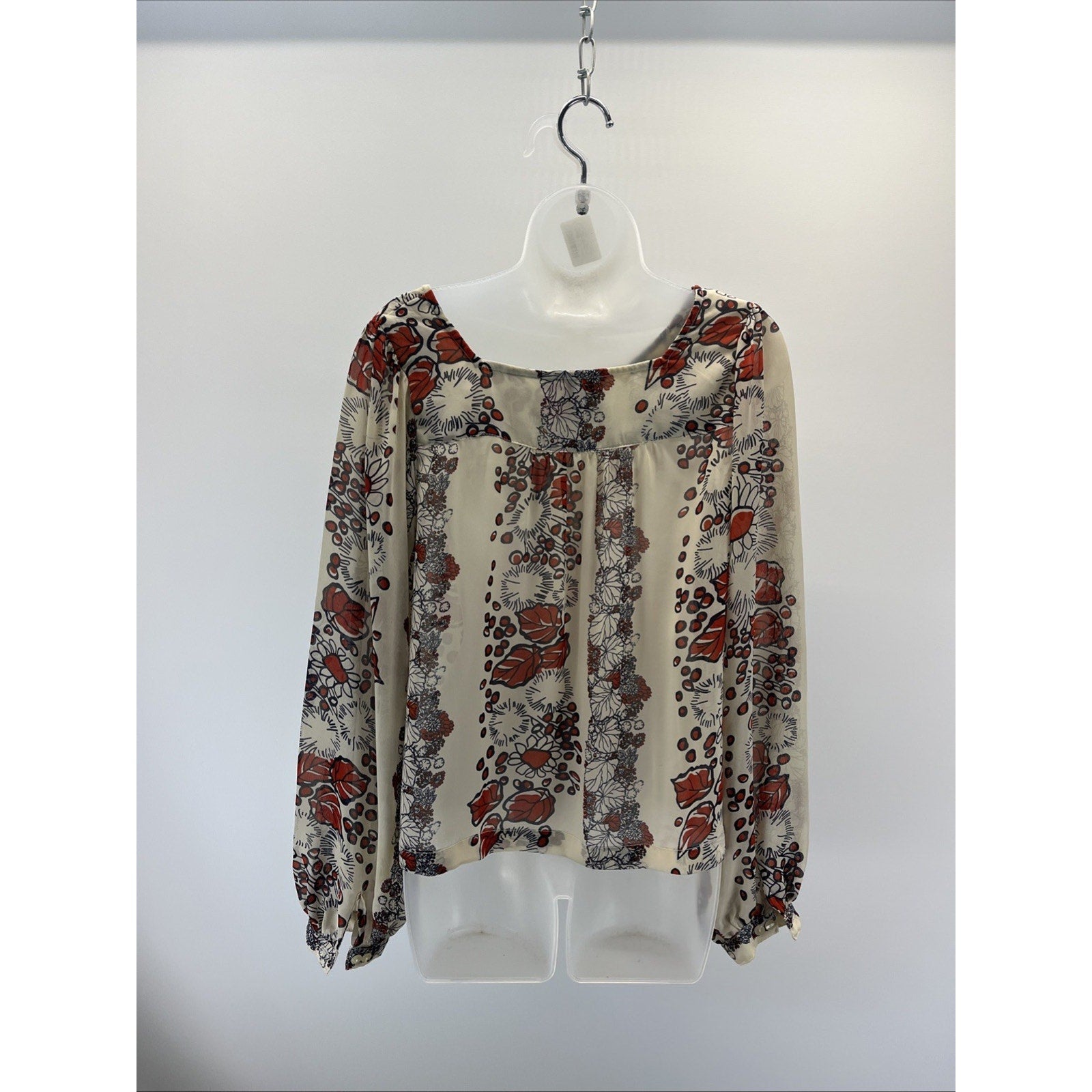 FUN & FLIRT BLOUSE Semi-Sheer Small Polyester Pullover Long Sleeves EUC