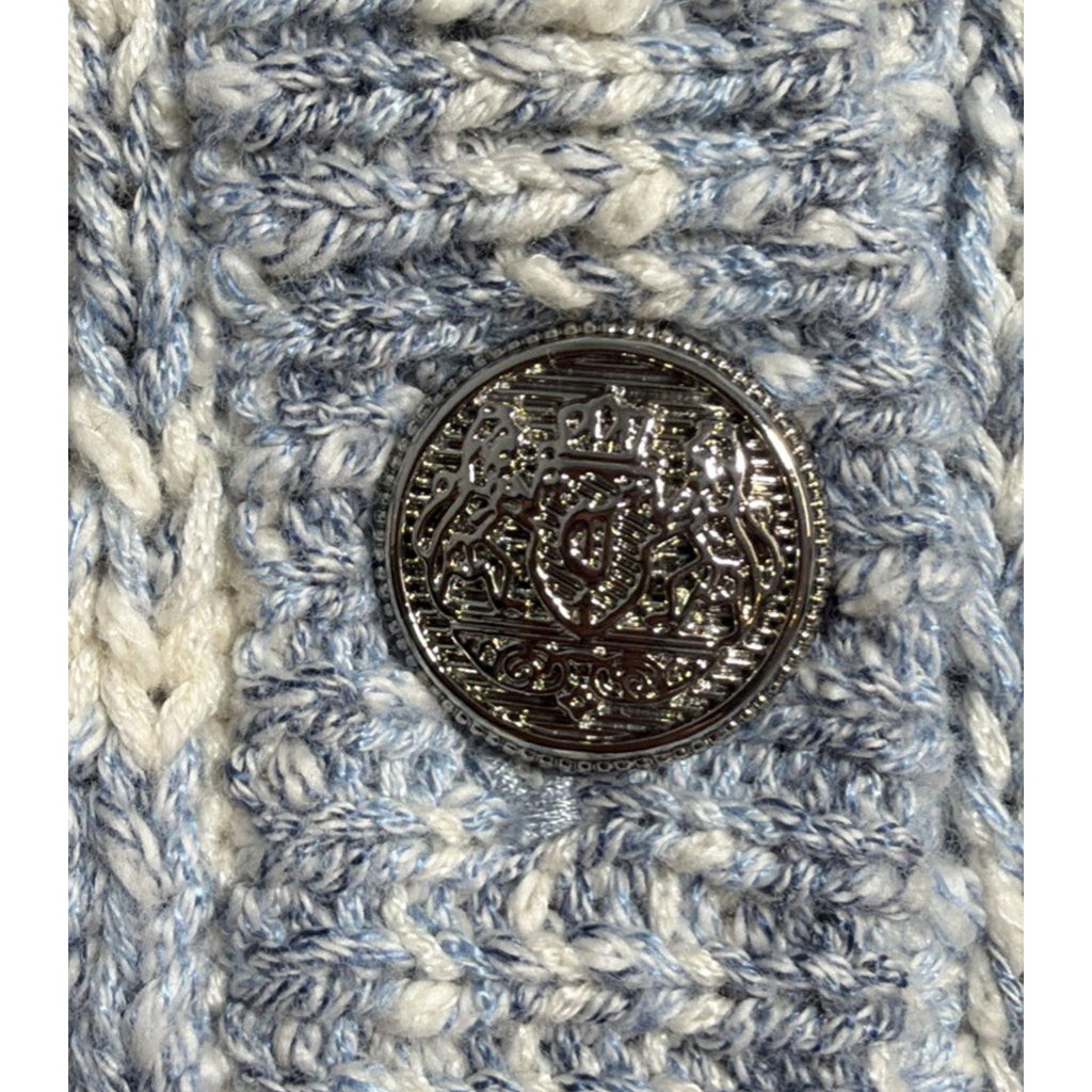 LOFT Marled Chunky-Knit Button V-Neck Cardigan Sweater Blue Small Msrp 98$