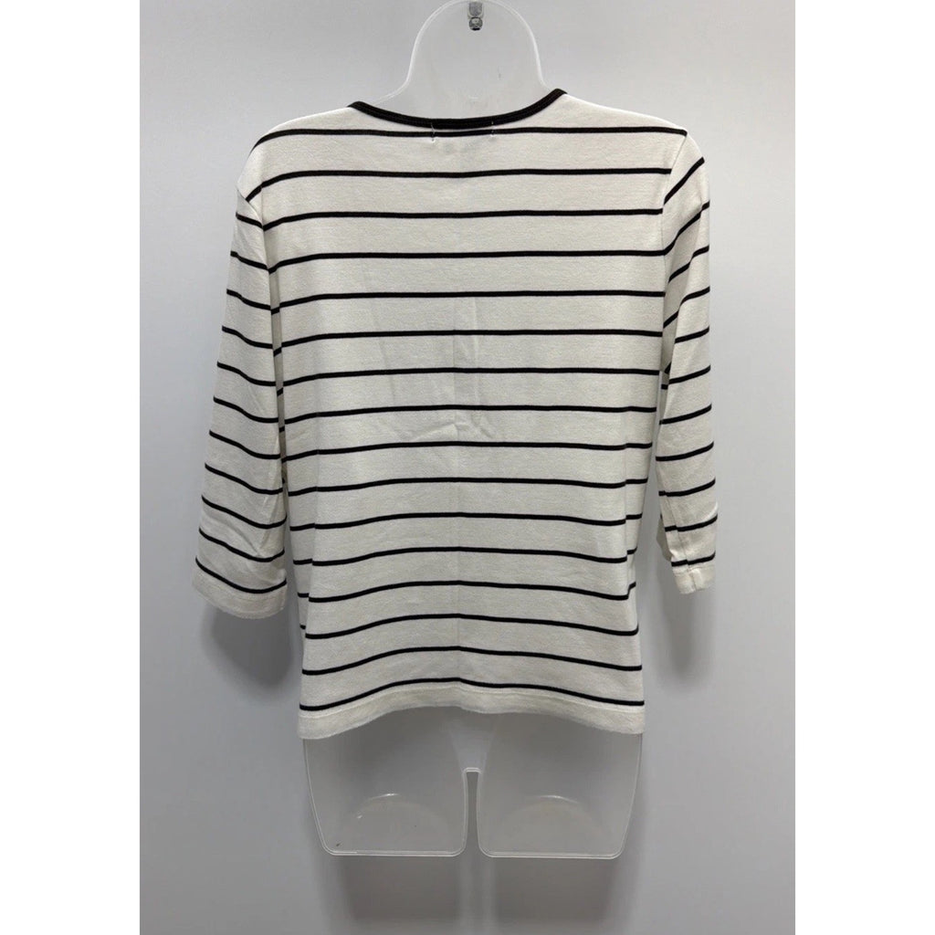 Lauren Ralph Lauren Womens Size L White Black Striped Cotton Blouse