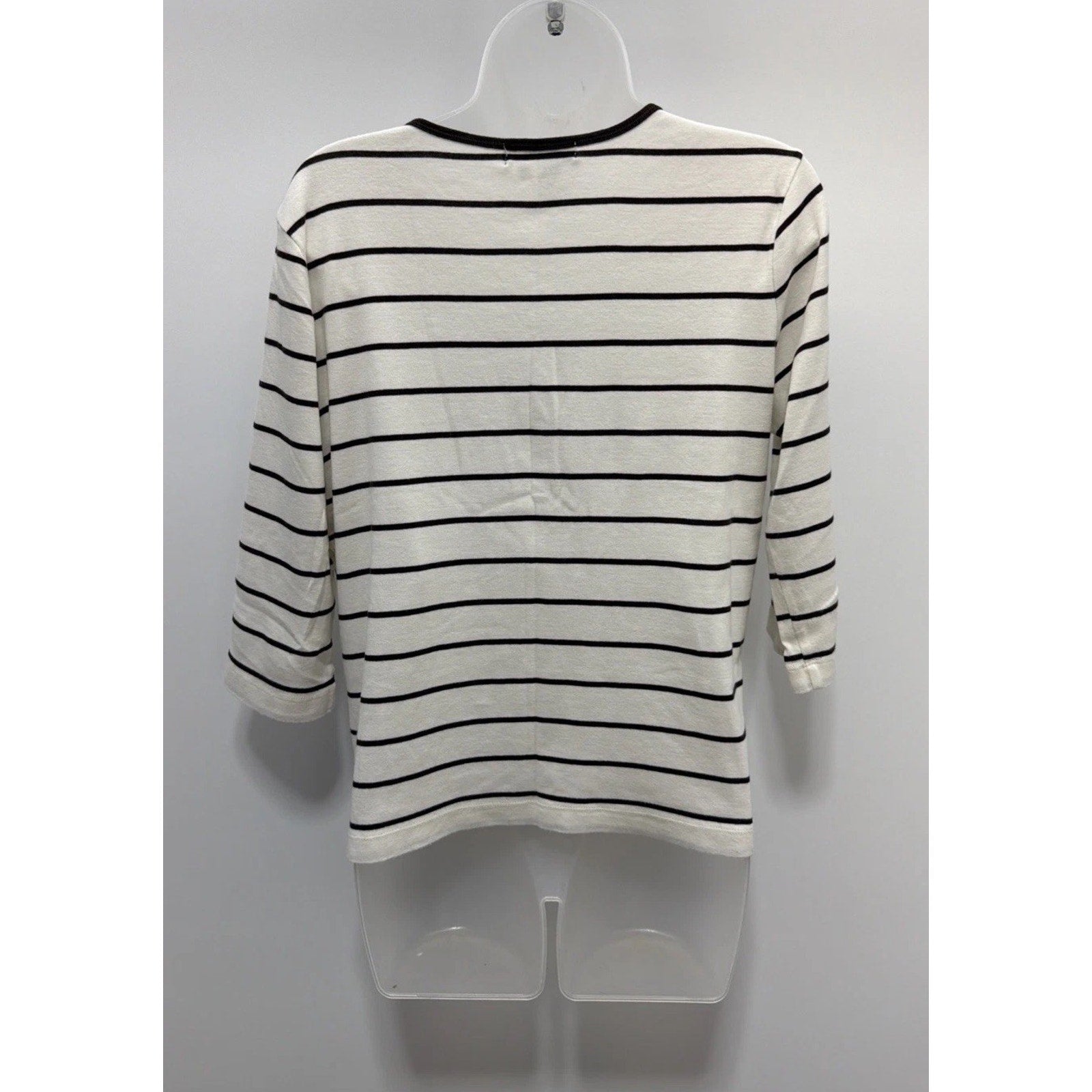 Lauren Ralph Lauren Womens Size L White Black Striped Cotton Blouse
