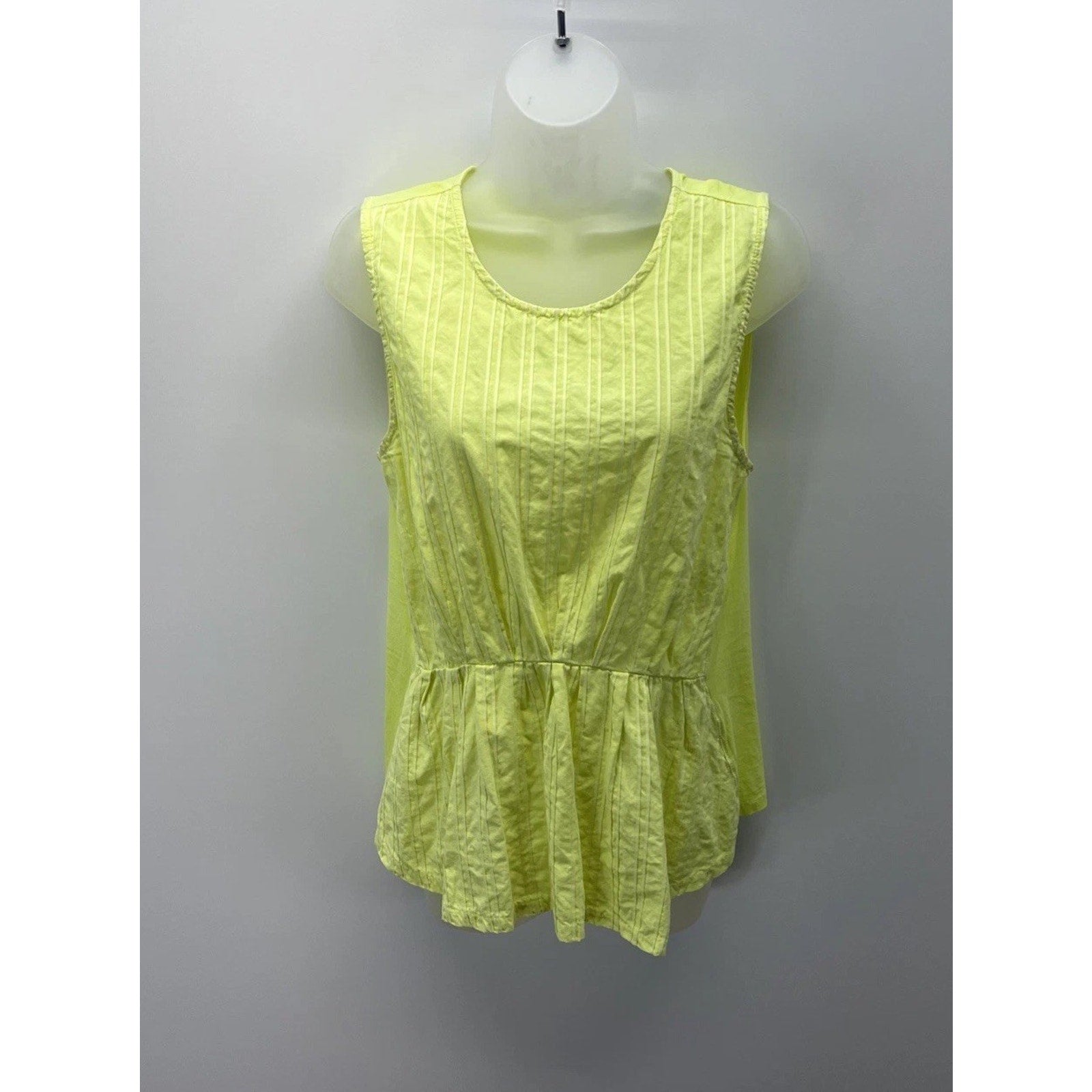 J Crew Neon Yellow Peplum Tank Top Womens Size Small Stretch Back Button Closure