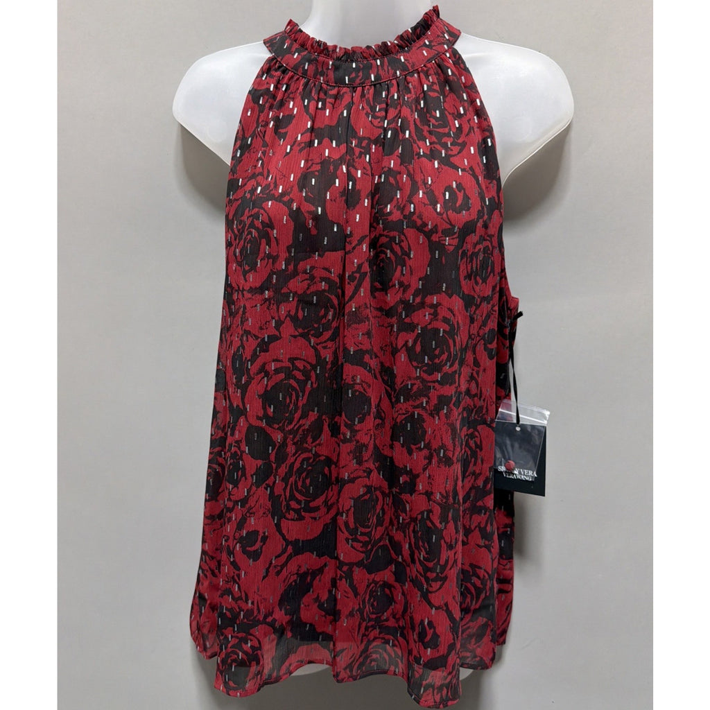 Simply Vera Wang Crinkle Chiffon Halter Top Womens L Floral Boho Retro Party NWT