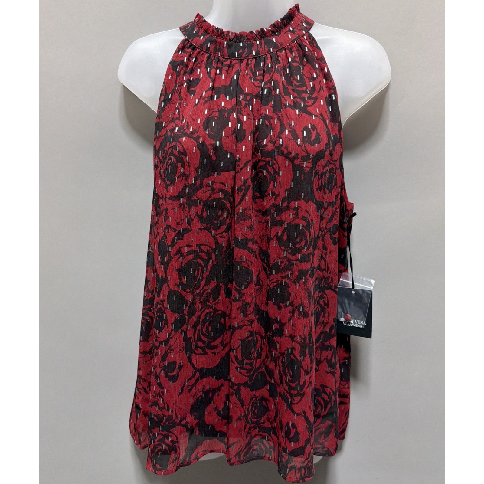 Simply Vera Wang Crinkle Chiffon Halter Top Womens L Floral Boho Retro Party NWT