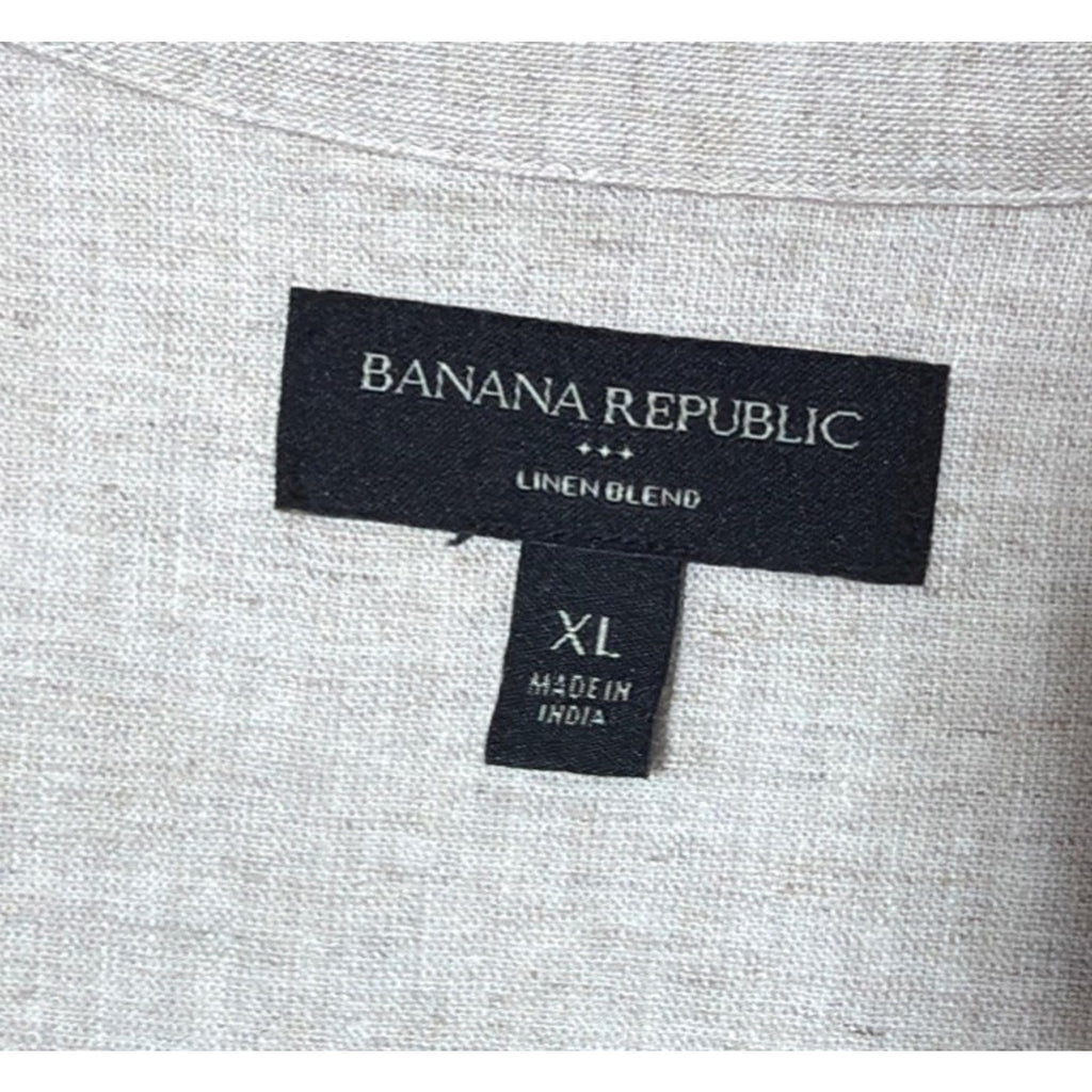 Banana Republic Biege Linen Dress Size XL Shift Midi White Embroidery