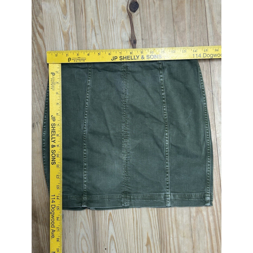 Free People Modern Femme Olive Green Denim Skirt Sz4