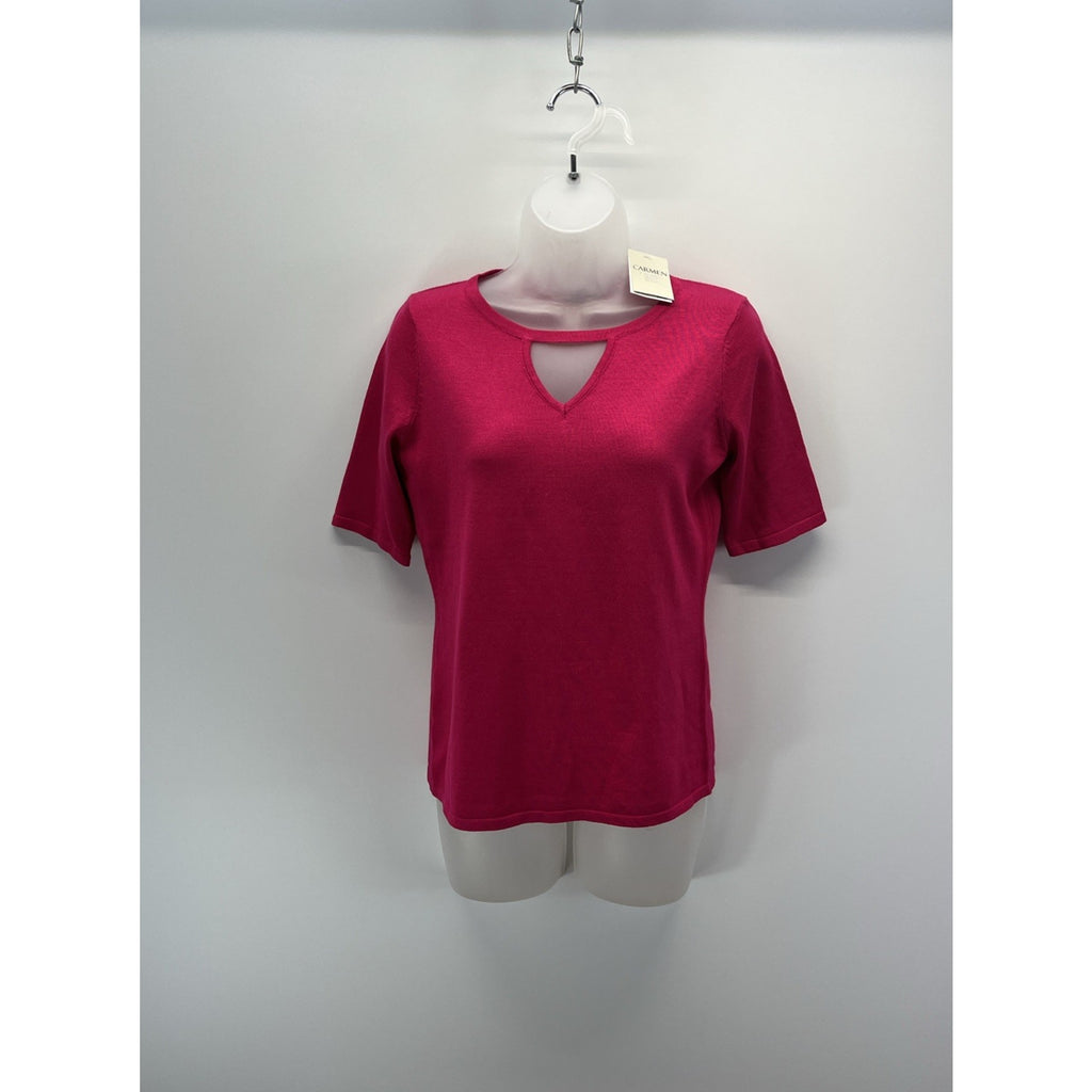 NWT CARMEN MARC VALVO, Size S Pink Ribbed Knit, Top w/Keyhole Neck