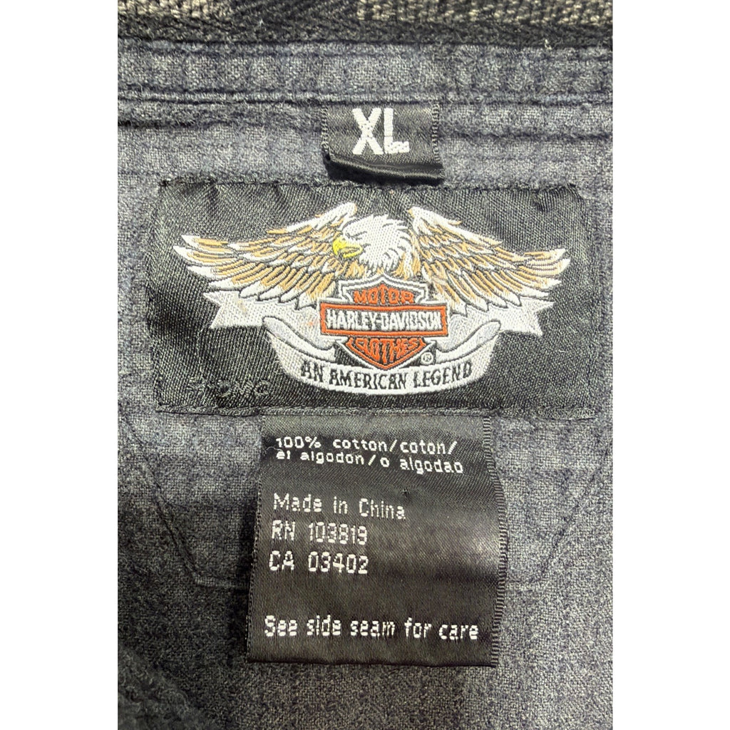 Harley Davidson Long Sleeve Button Shirt Size XL Gray Script Mens