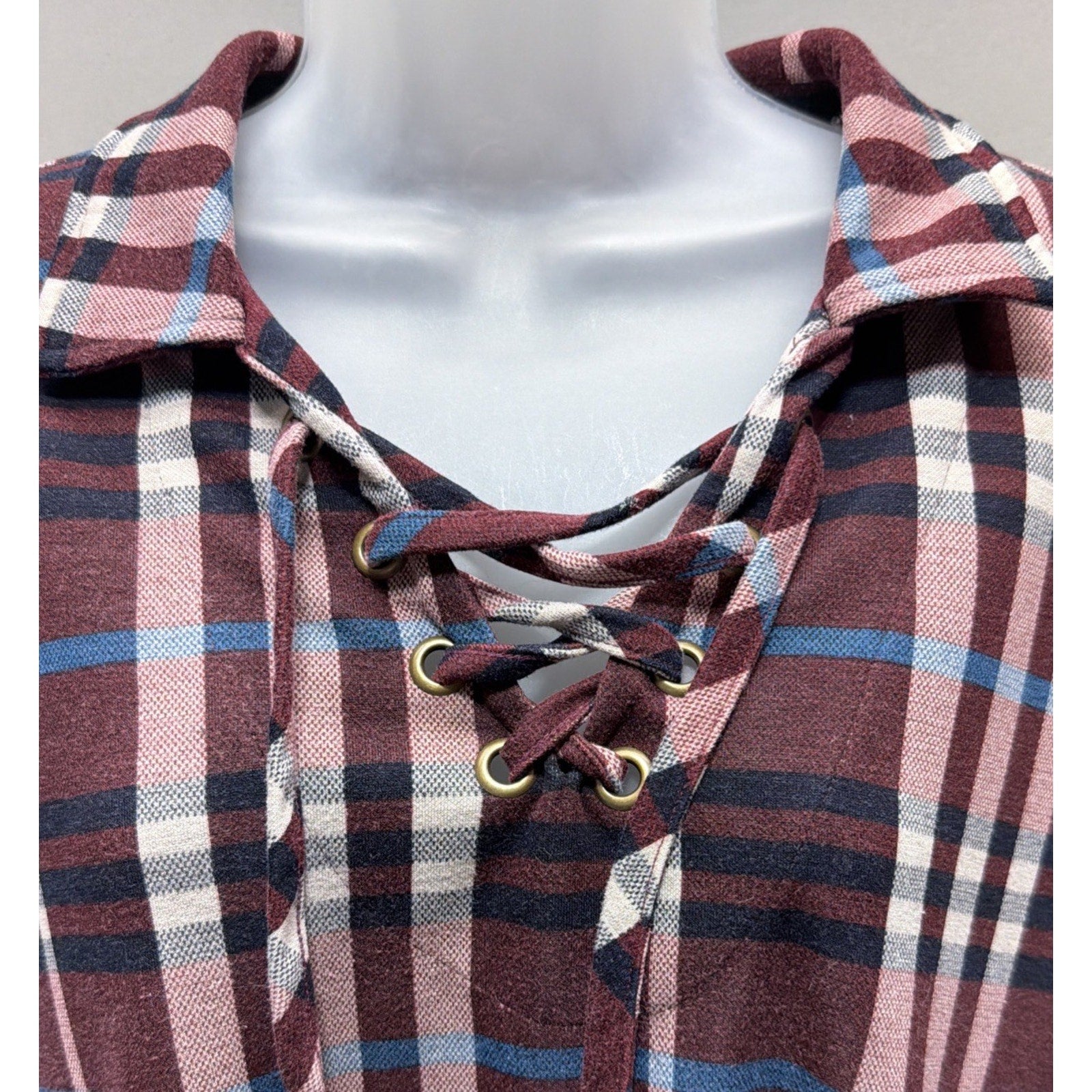 Calstyle Dress Womens Small Burgundy Plaid Tunic Shift Dress