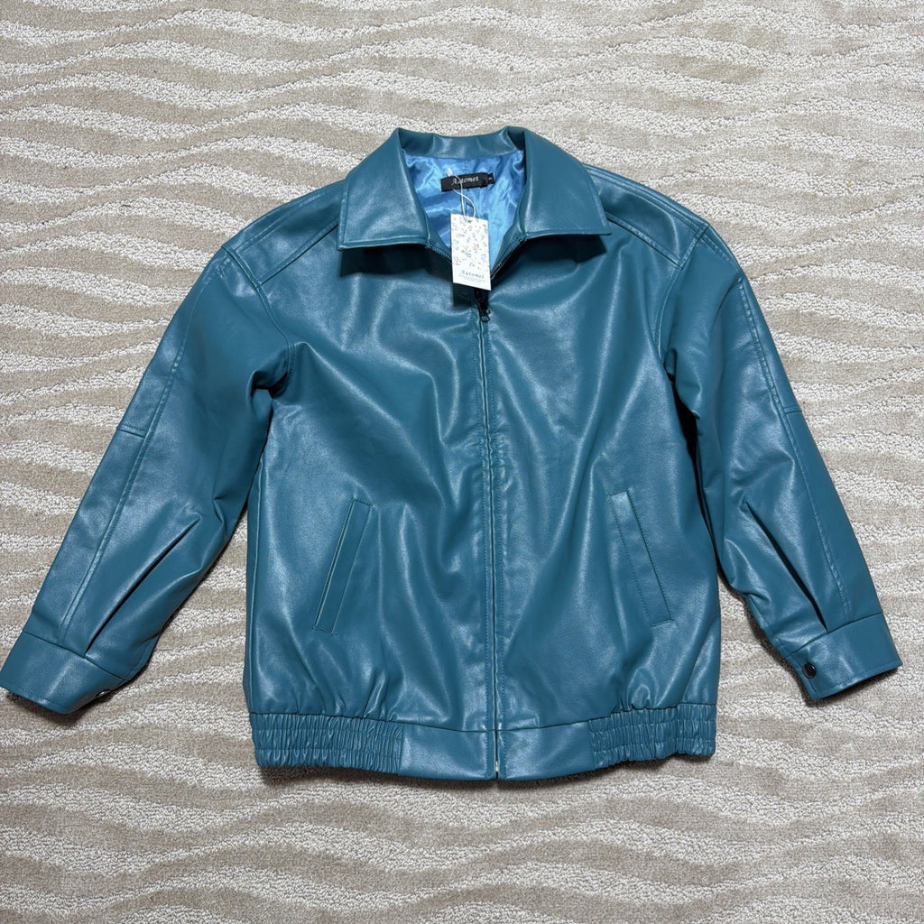 AUTOMET Womens S Oversized Leather Jacket Faux Suede Fashion Motorcycle Coat NWT