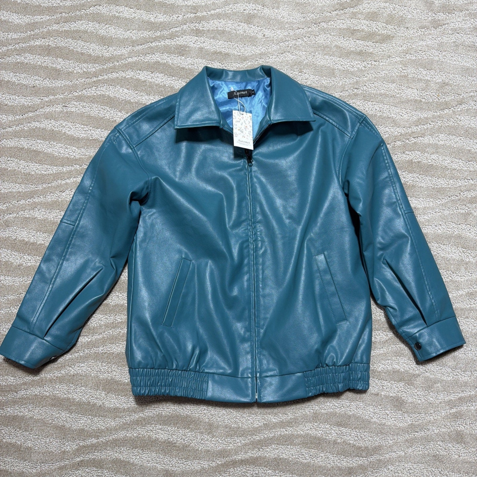 AUTOMET Womens S Oversized Leather Jacket Faux Suede Fashion Motorcycle Coat NWT