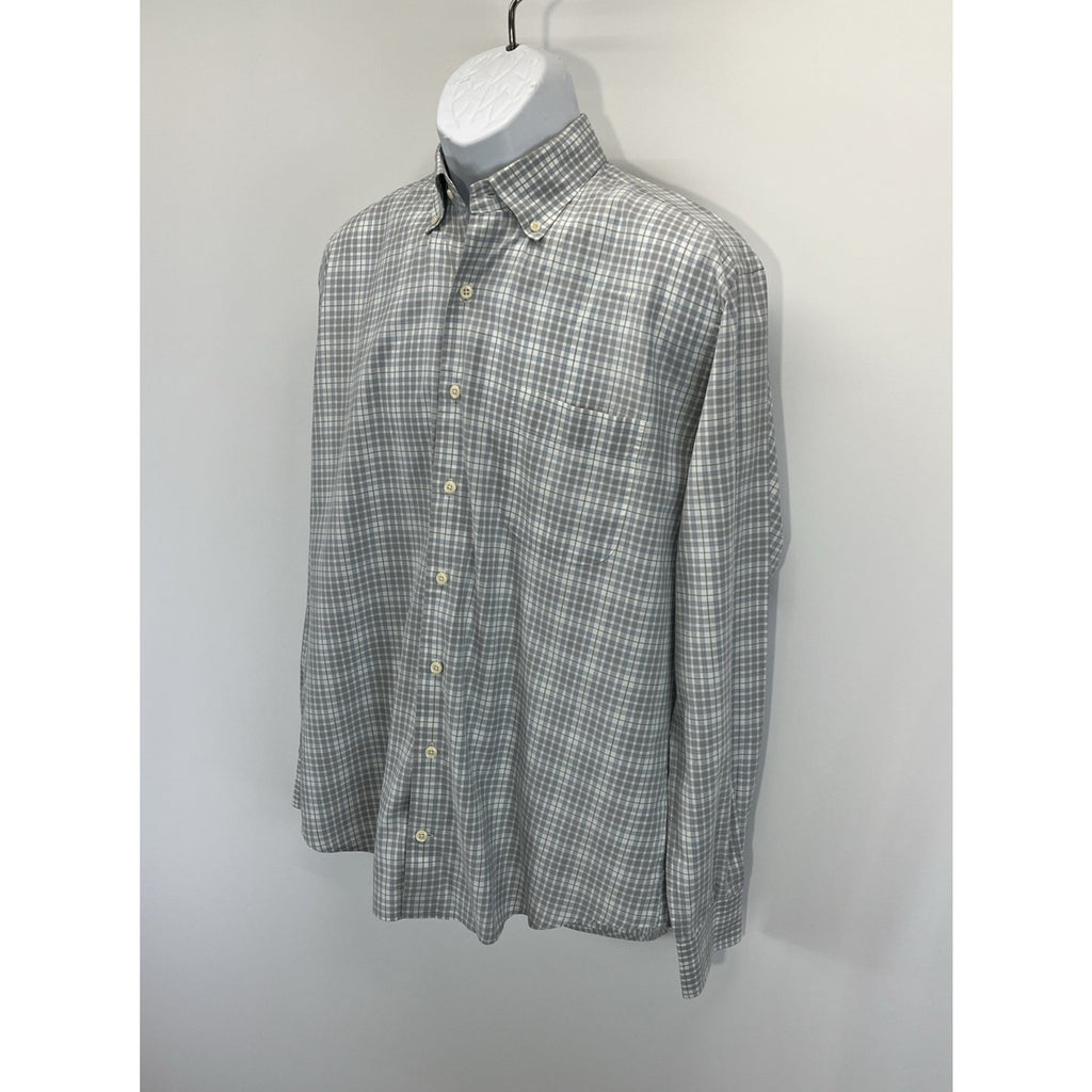 Peter Millar Plaid Blue Long Sleeve Button Down Dress Shirt Mens Size L