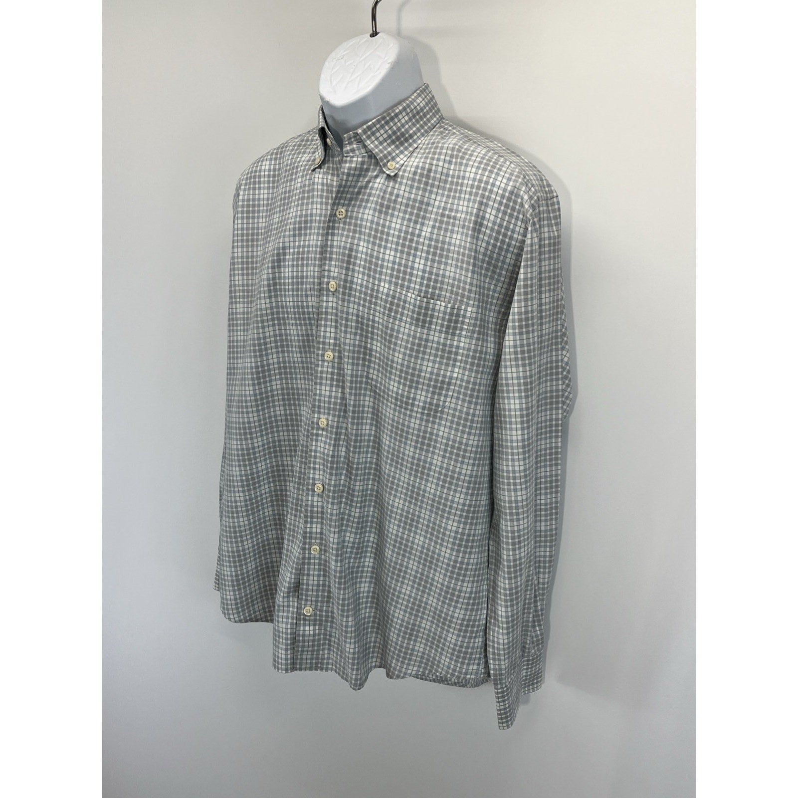Peter Millar Plaid Blue Long Sleeve Button Down Dress Shirt Mens Size L