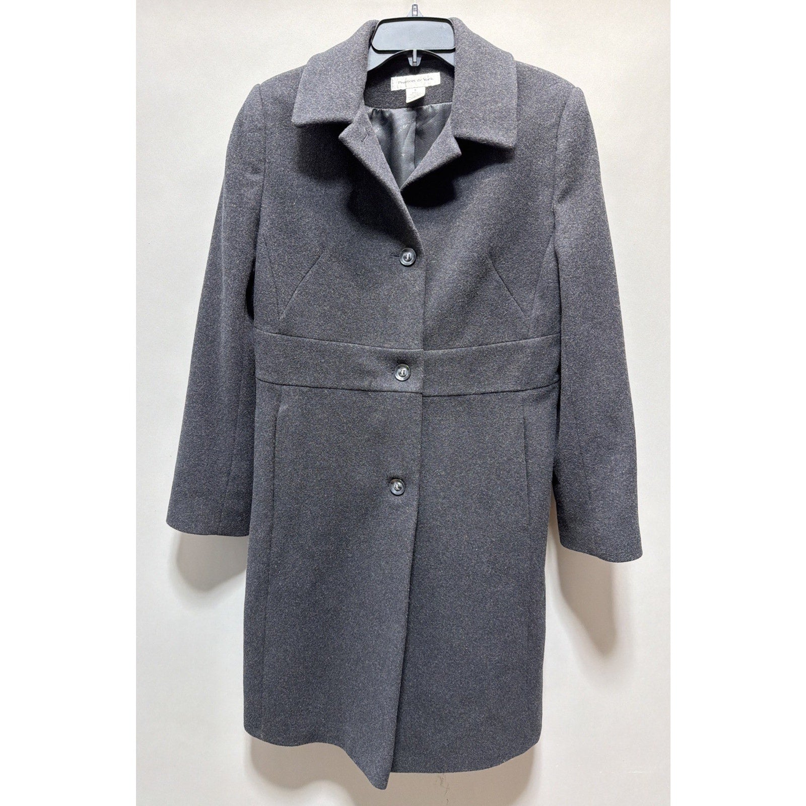 Preston & York Womens Size 8 100% Wool Trench Coat Charcoal Grey Lined