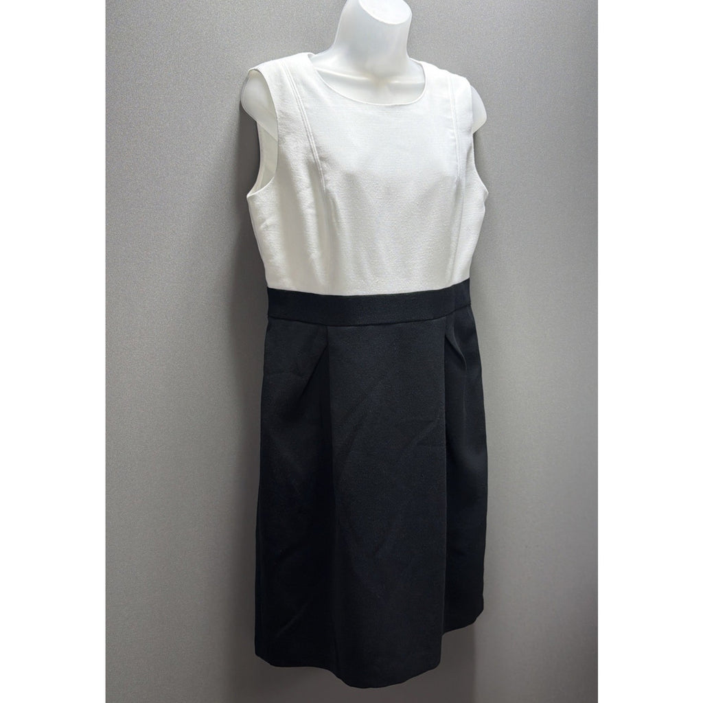 Ann Taylor Loft Black White Lined Color Block Combo Sheath Dress Size 10 Nice!