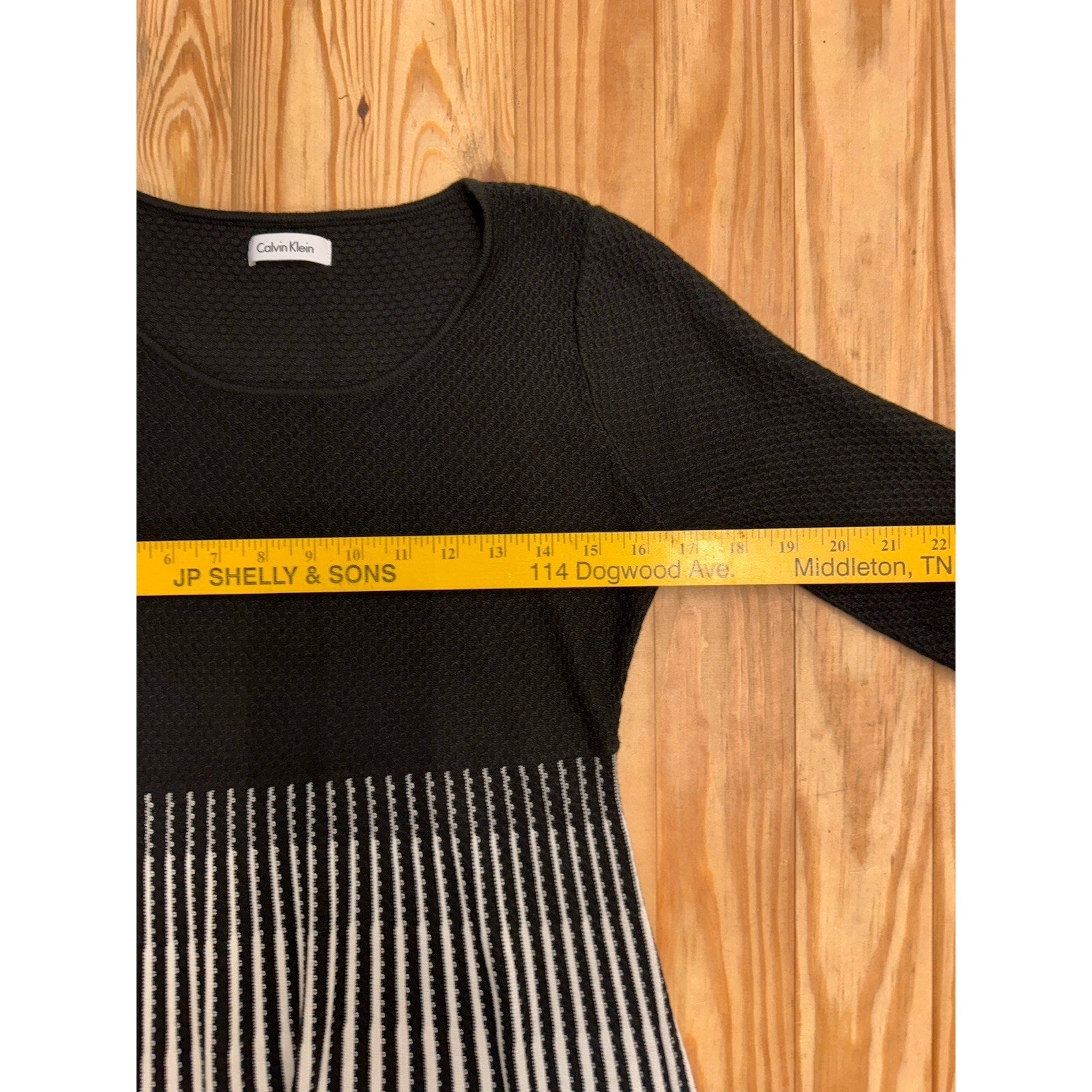 Calvin Klein Women’s Dress Medium Black White Sweater Dress Knee Length Striped