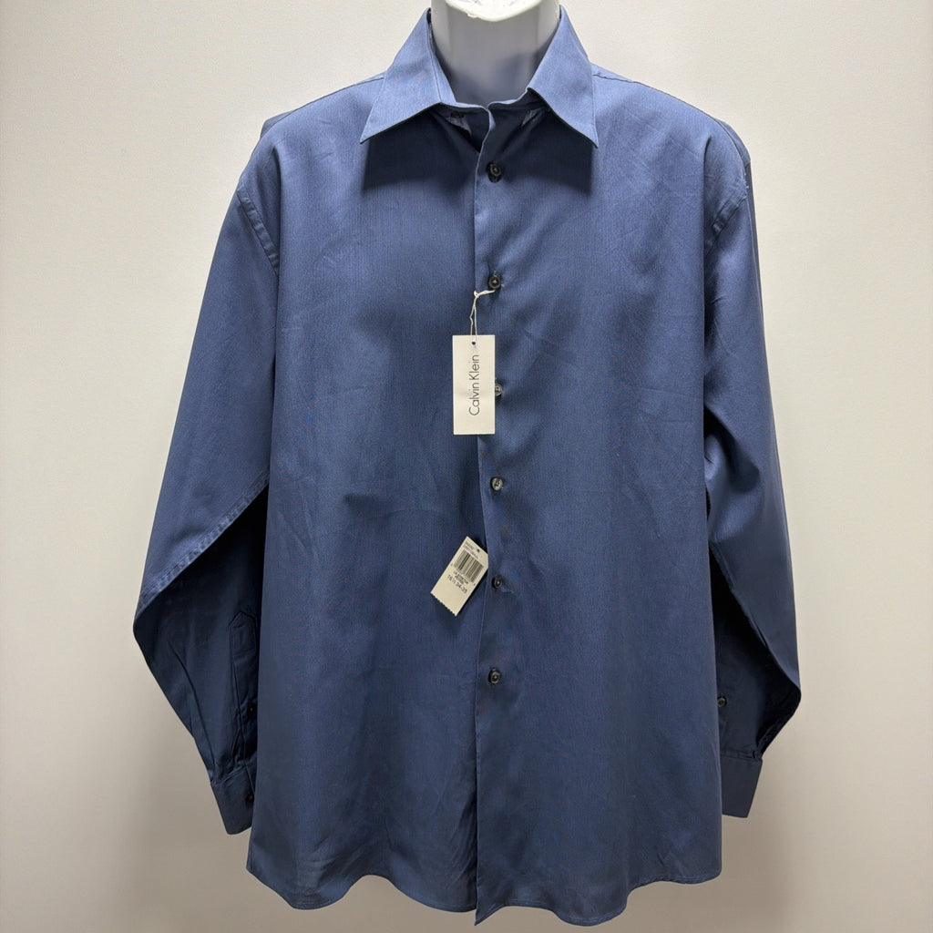 Calvin Klein Dress Shirt Mens 16.5 34/35 Blue Stretch Button Up Long Sleeve NWT