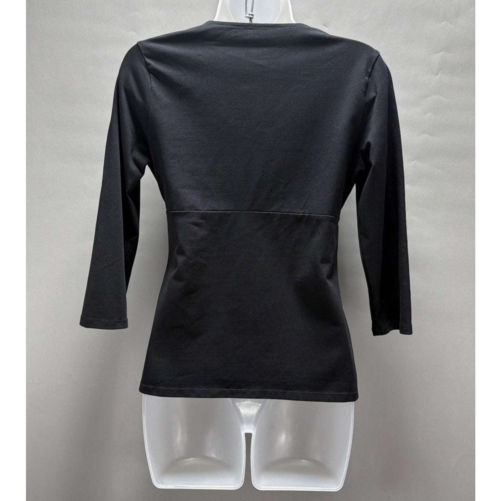 Eddie Bauer Women's S Crop Sleeve Crossover Blouse Black Pima Cotton Stretch